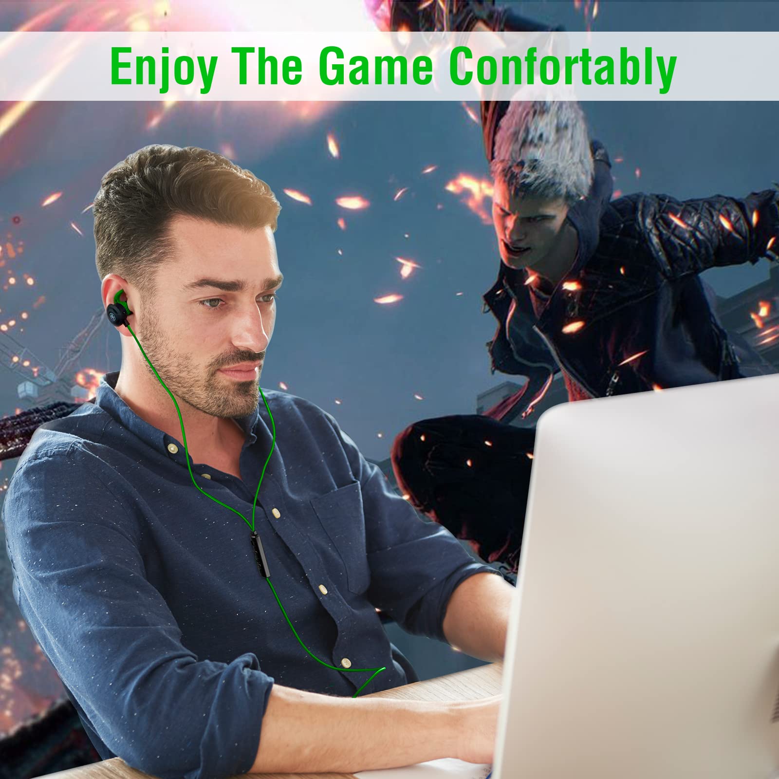 Wired Gaming Headset with Noise Cancelling & Stereo Bass - 3.5mm E-Sport Earphones with Adjustable Mic for PS4, Xbox One, PC, Laptop, Mobile - Perfect for Competitive Gaming & Online Streaming (Green)