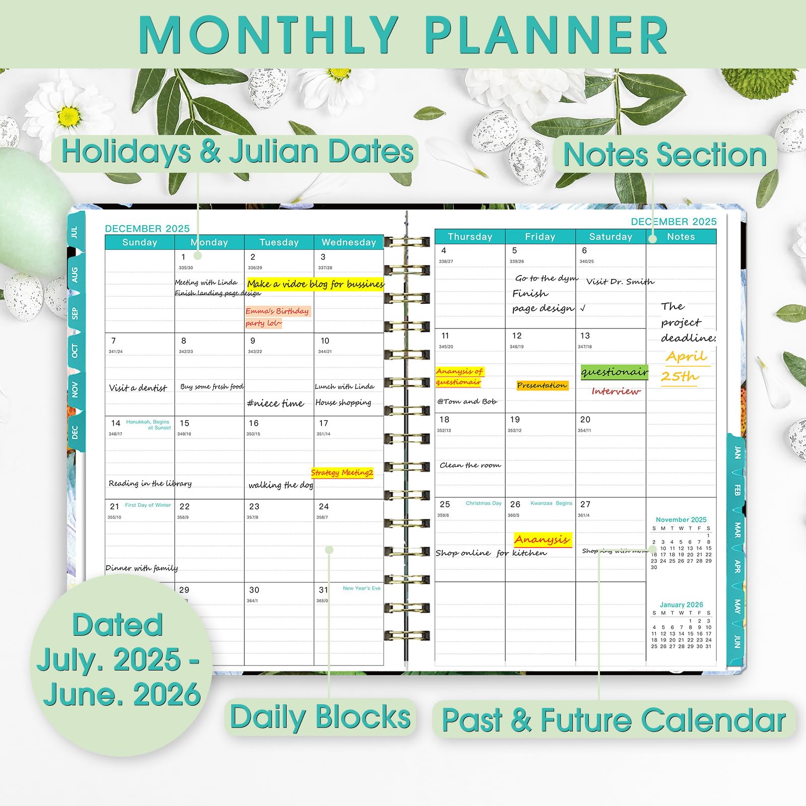 2025-2026 Academic Planner - July 2025 to June 2026 Weekly Monthly Organizer with Stickers | 8.4