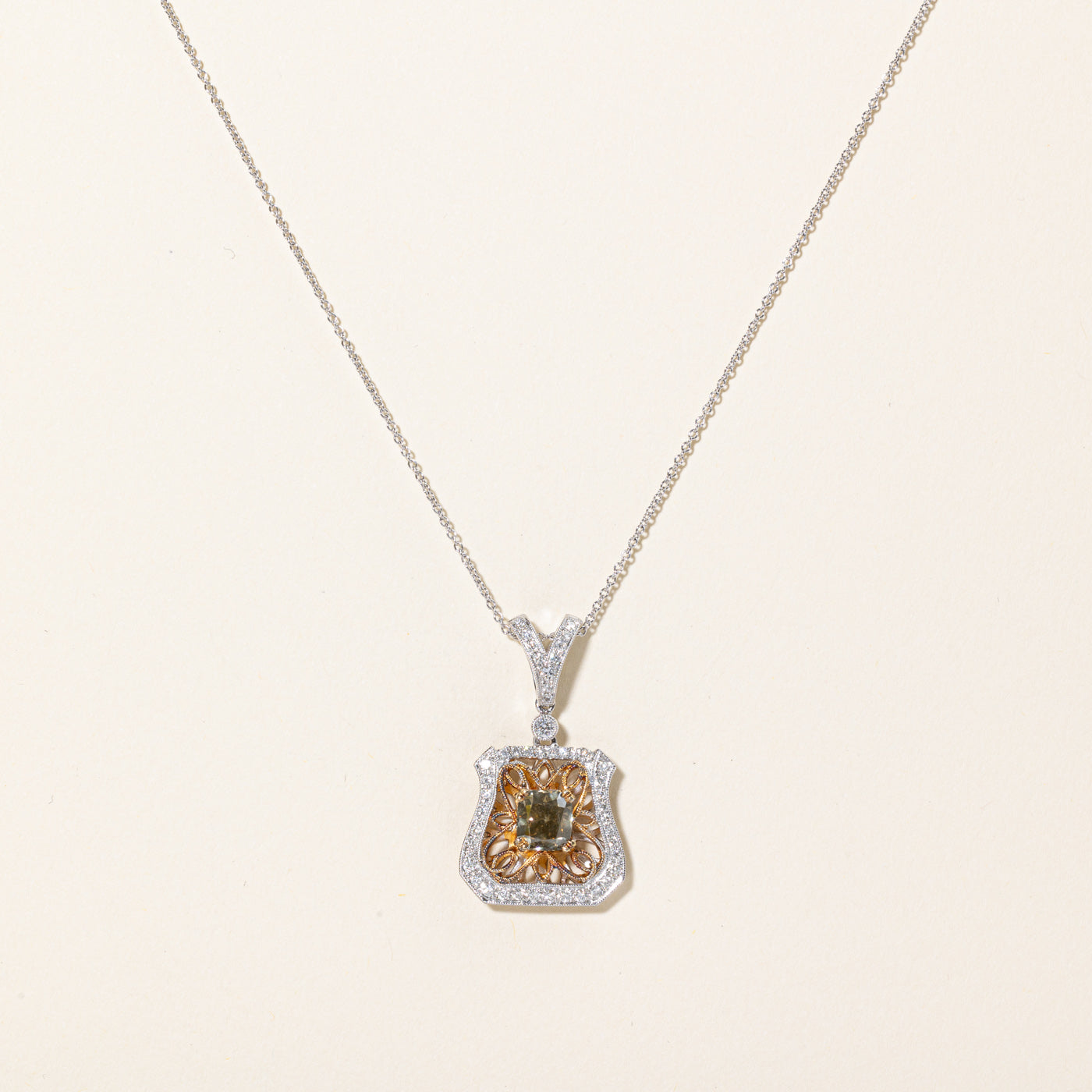 1.20ct Greenish Brown & White Diamond Pendant Necklace - 0.38ctw 18K Gold Elegant Jewelry for Women, Perfect for Weddings, Anniversaries & Special Occasions