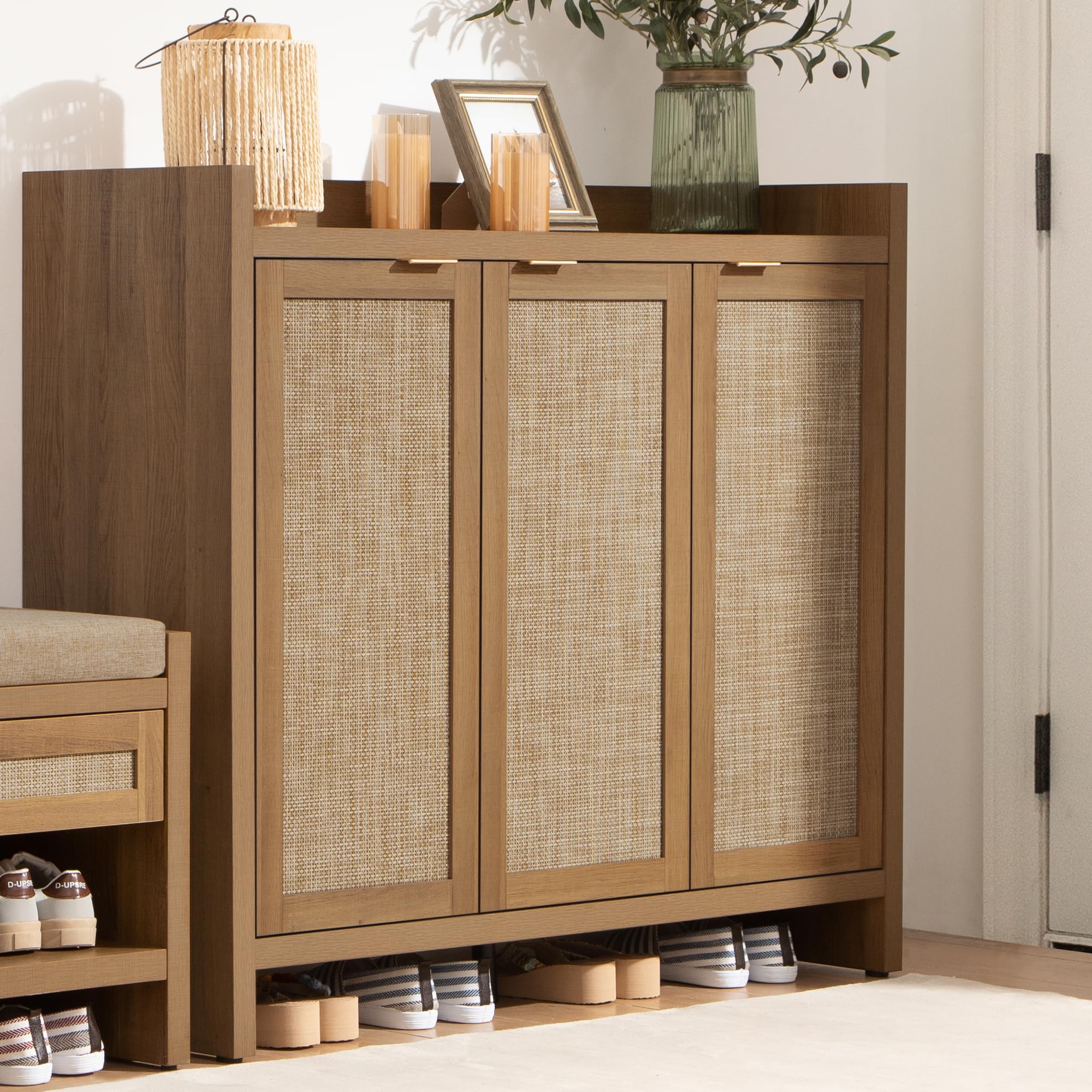 SICOTAS 6-Tier Rattan Shoe Storage Cabinet - Holds 30 Pairs, 41