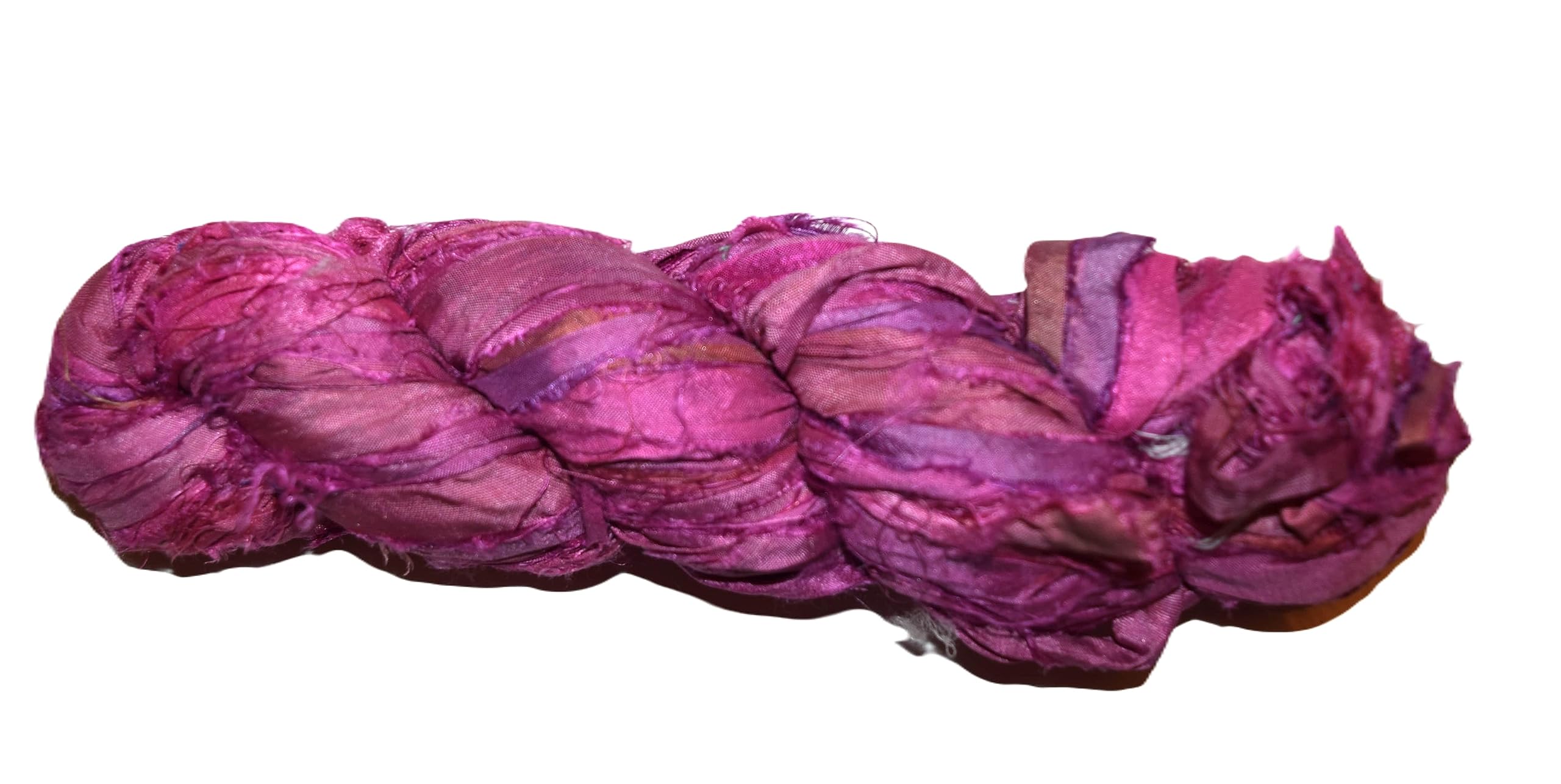 100g Recycled Sari Silk Ribbon Yarn - Mulberry Pink for Knitting, Crochet & DIY Crafts | Eco-Friendly Handmade Fiber for Scarf Making, Jewelry & Home Decor