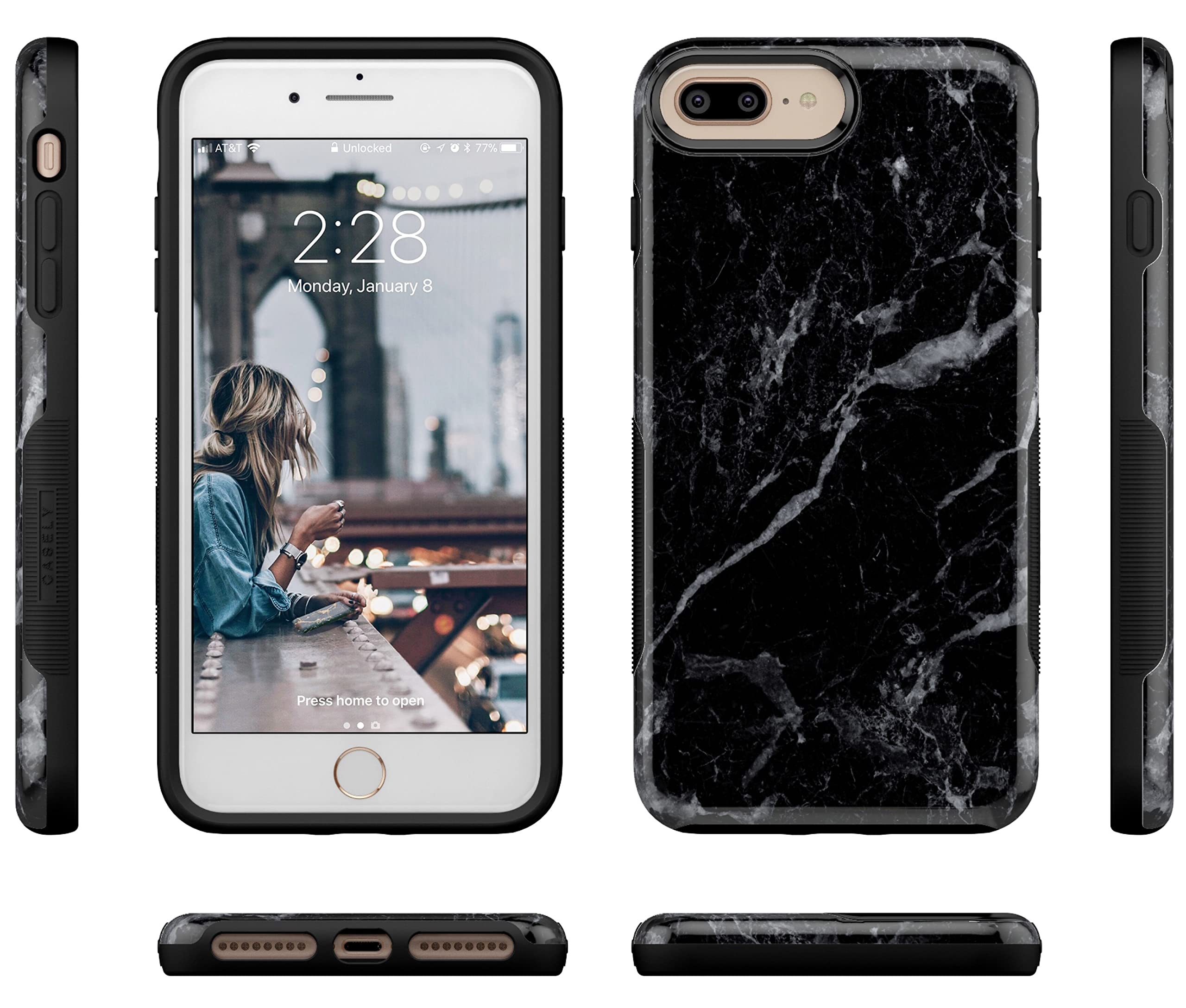 Casely iPhone 6/7/8 Plus Case - Premium Slim Black Marble Phone Cover | Protective Shockproof Case for iPhone 6 Plus 7 Plus 8 Plus | Perfect for Work, Travel & Everyday Use