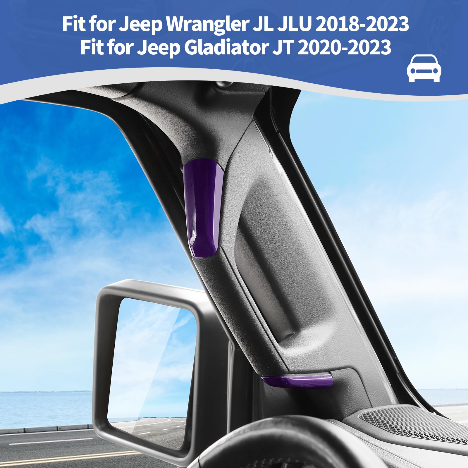 RT-TCZ Jeep JL A Pillar Grab Handles Cover Trim - Purple Interior Accessories for Jeep Wrangler JL/JLU & Gladiator JT (2018-2023 Models) - Perfect for Off-Roading & Interior Customization