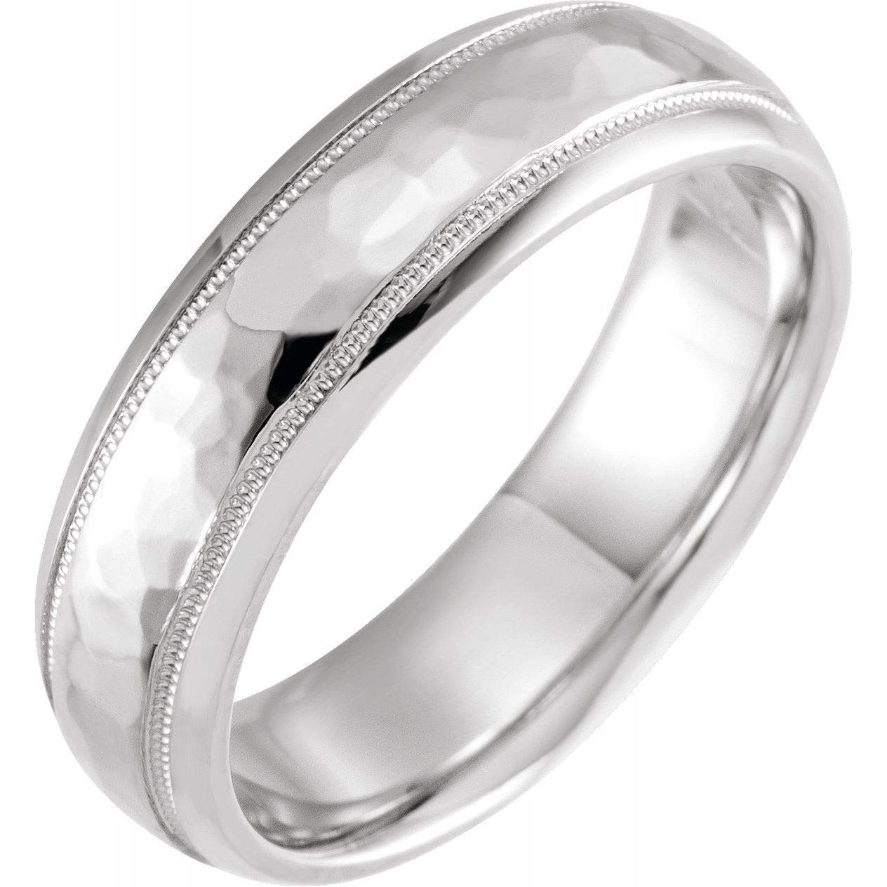 Bonyak Sterling Silver 6mm Half Round Band Ring - Hammer Finish & Milgrain Edge - Size 6.5 - Timeless Wedding Band, Anniversary Gift for Her, Stackable Ring for Everyday Wear