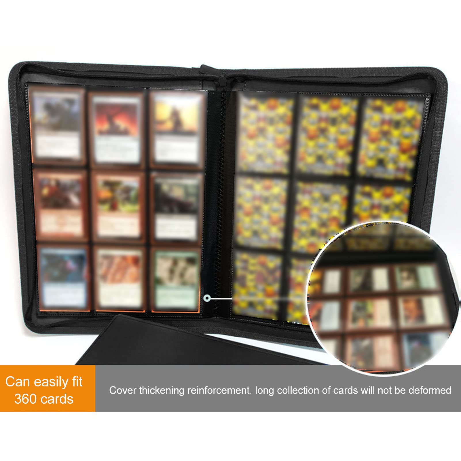 Premium 9-Pocket Zippered Trading Card Binder - 360° Side Loading PU Leather Card Album for Collectible Cards (Black) | Perfect for Pokemon, MTG, Yu-Gi-Oh & Sports Card Storage & Organization