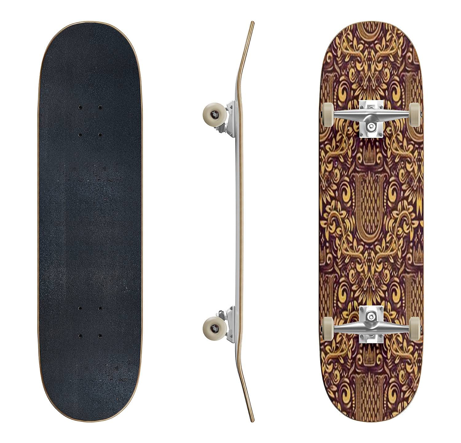 Golden Blue Geometric Pattern Skateboard - Classic Concave Longboard for Beginners & Professionals | Extreme Sports Gear, Cool Teen Gifts for Skateboarding, Web & Textile Design Inspiration