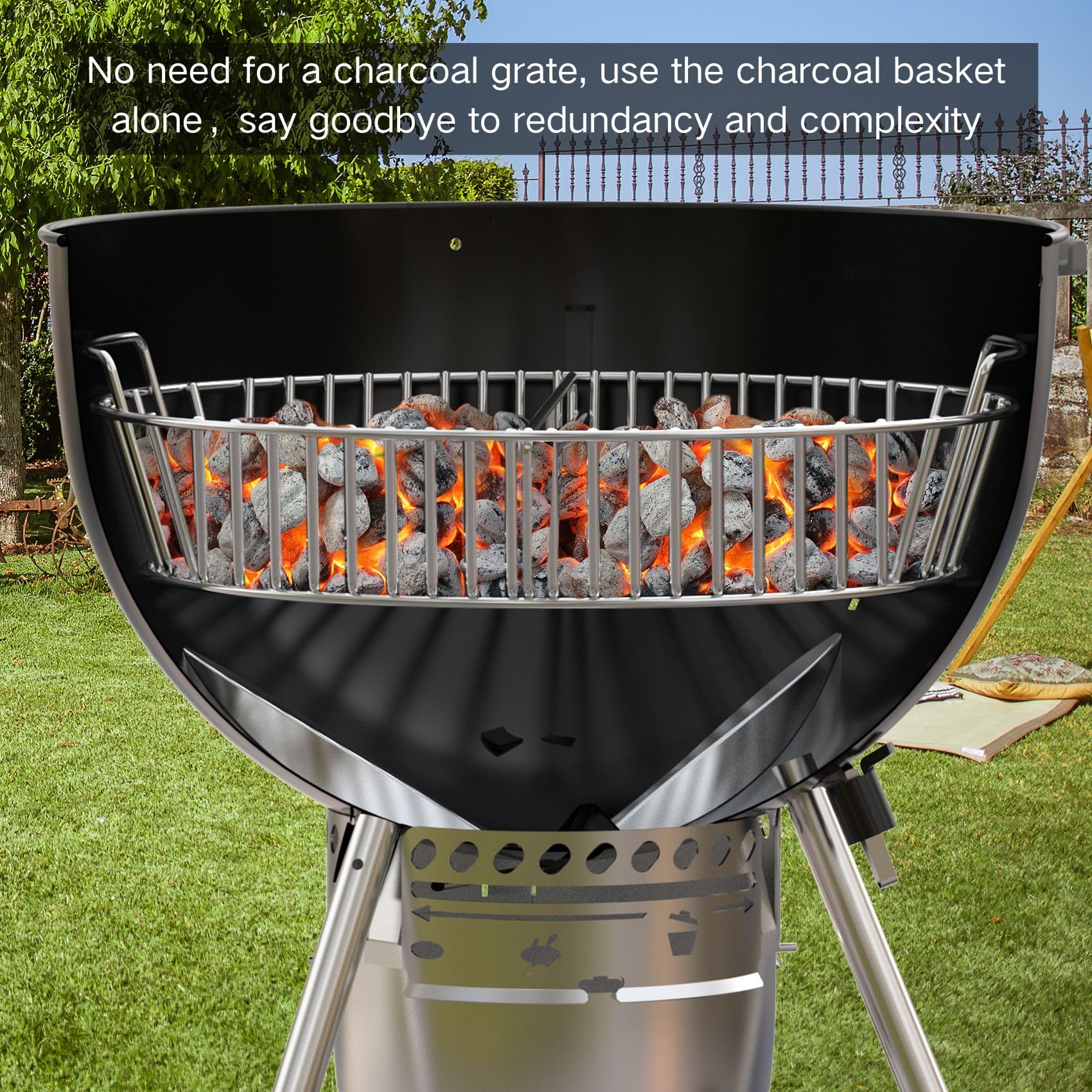 OnlyFire Stainless Steel Charcoal Ash Basket & Briquet Holder - Heavy Duty BBQ Grill Accessories for Weber 22