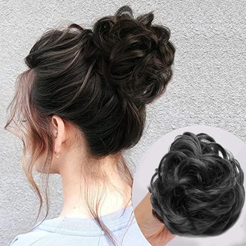Verbier Ruffel Hair Bun - 2-Pack Artificial Hair Extensions & Hair Juda for Women & Girls (Black) | Perfect for Updos, Ponytails & Special Occasions