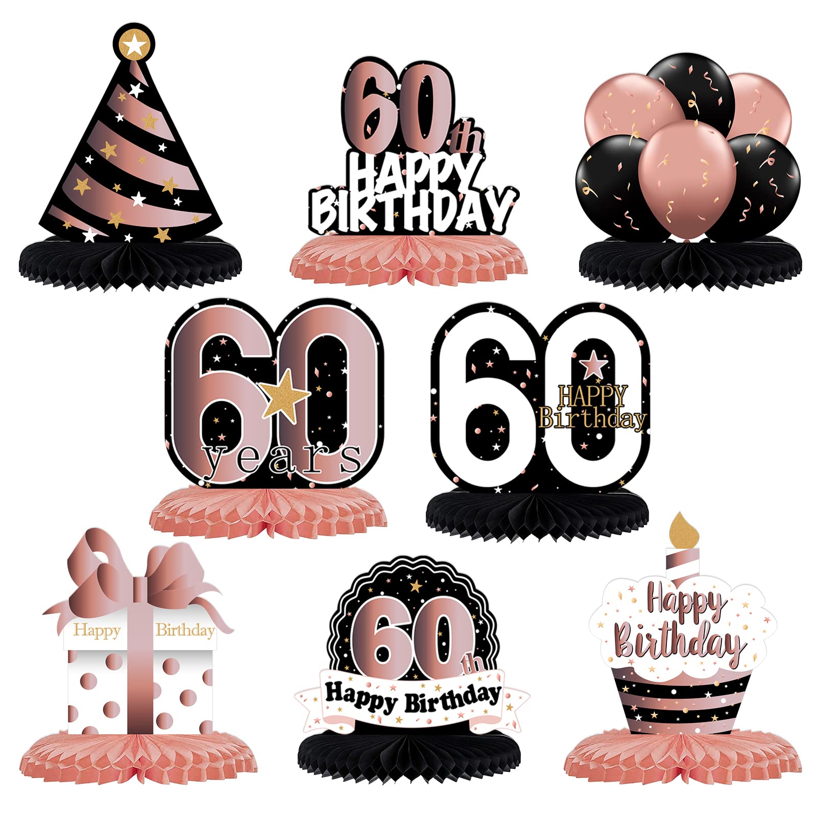 LINGTEER 60th Birthday Rose Gold Honeycomb Centerpieces - Cheers to Sixty Years Old Party Table Decorations, Gift Sign for Anniversary Celebration - Perfect for Milestone Birthday Parties, Retirement Events & Golden Anniversary Decor