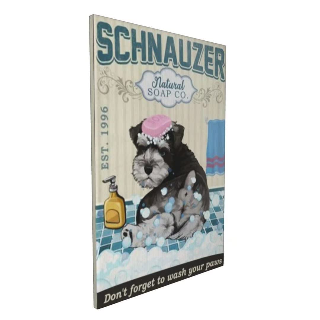 Funny Schnauzer Taking a Bath Canvas Wall Art - 20x24 Inch Dog Lover Home Decor for Bathroom, Living Room & Bedroom - Perfect Gift for Pet Owners & Animal Lovers