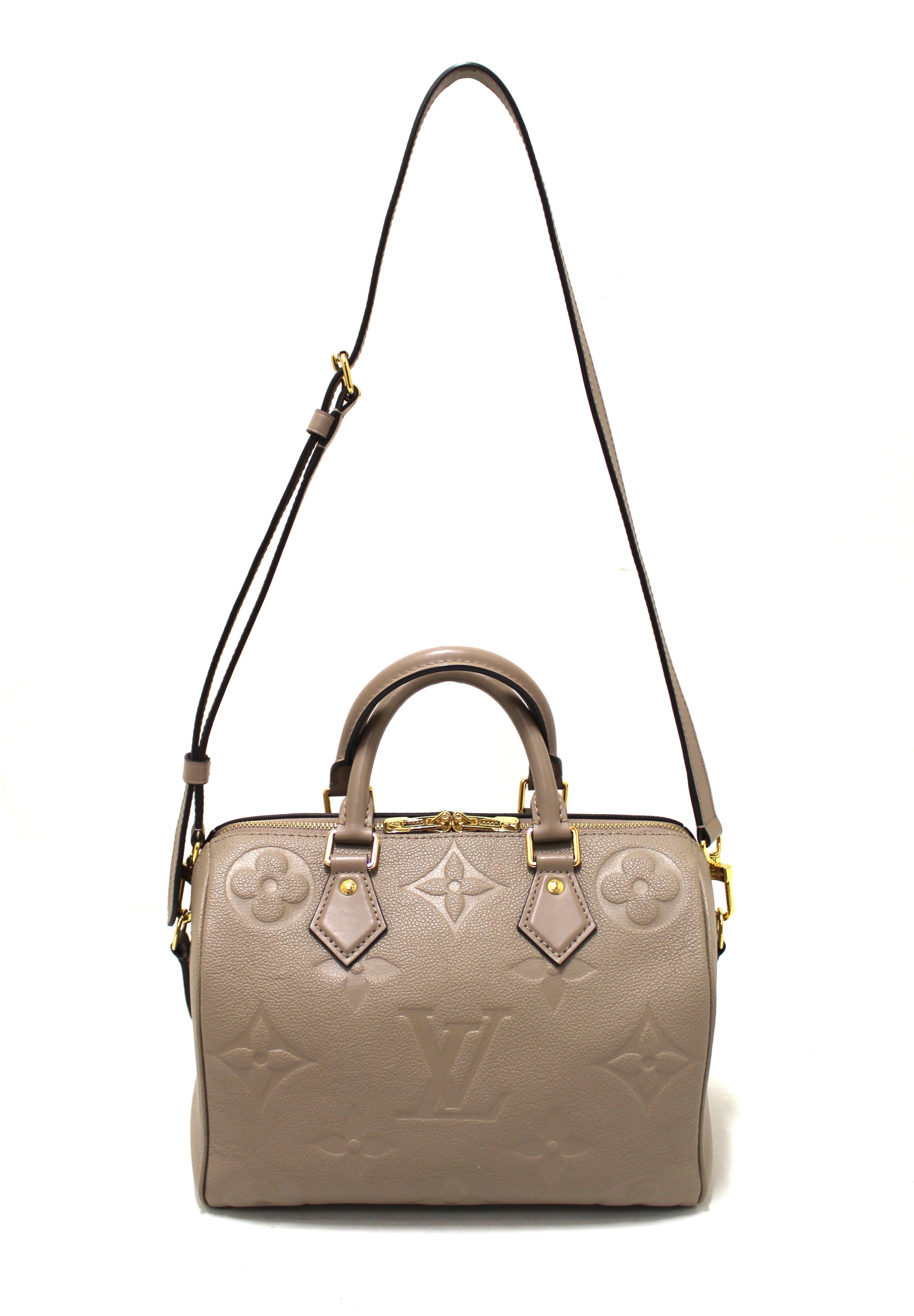 Authentic Louis Vuitton Empreinte Leather Speedy 25 Bandouliere Crossbody Bag in Turtledove | Luxury Designer Handbag for Women | Perfect for Work, Travel & Everyday Use