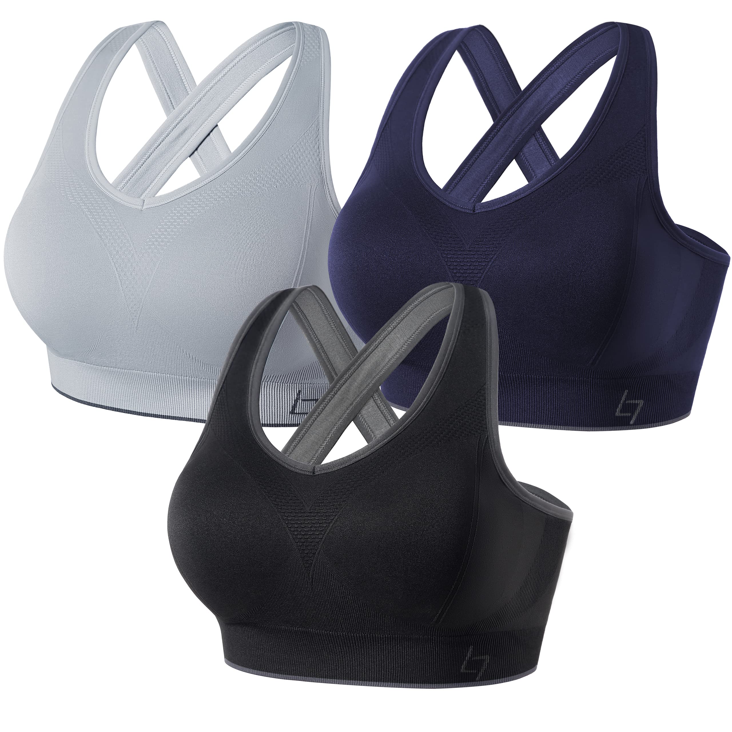 FITTIN Women's Cross Back Seamless Sports Bra - Removable Padded Workout Bra for Yoga, Gym, Running & Fitness Training