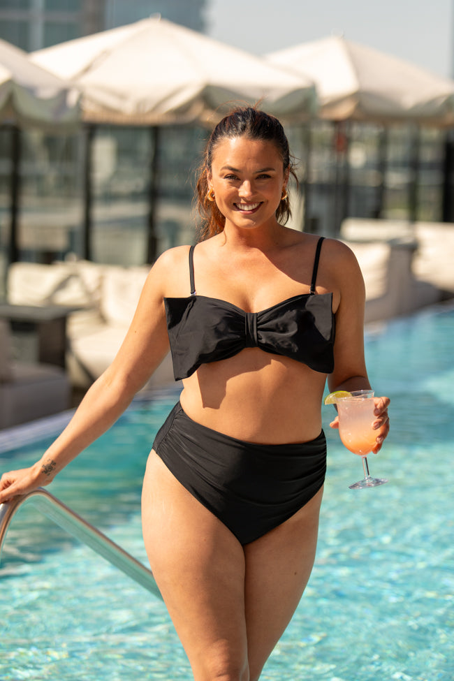 Knot So Salty Black Bow Bikini Top - Sexy Swimwear for Women, Adjustable Straps, Perfect for Beach Vacation & Pool Party