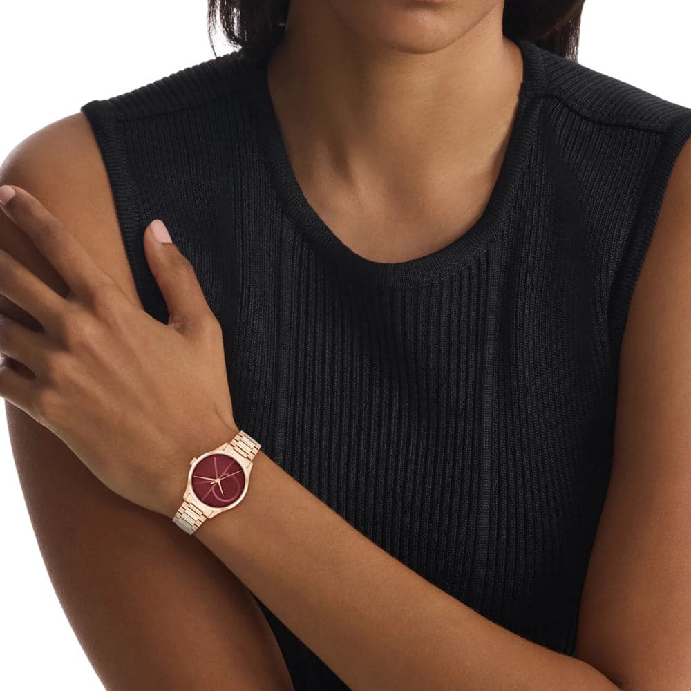 Calvin Klein Women's Rose Gold Stainless Steel Watch with Red Dial 25200347 - Perfect for Office, Party & Everyday Wear
