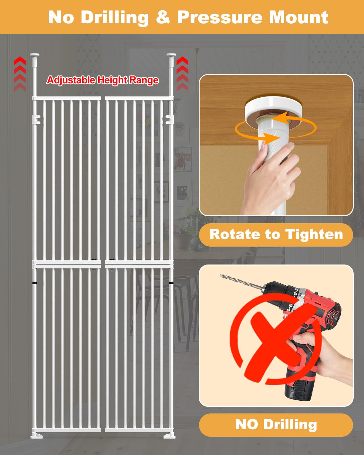 Extra Tall 71 Inch No Climb Cat Gate - 33.5