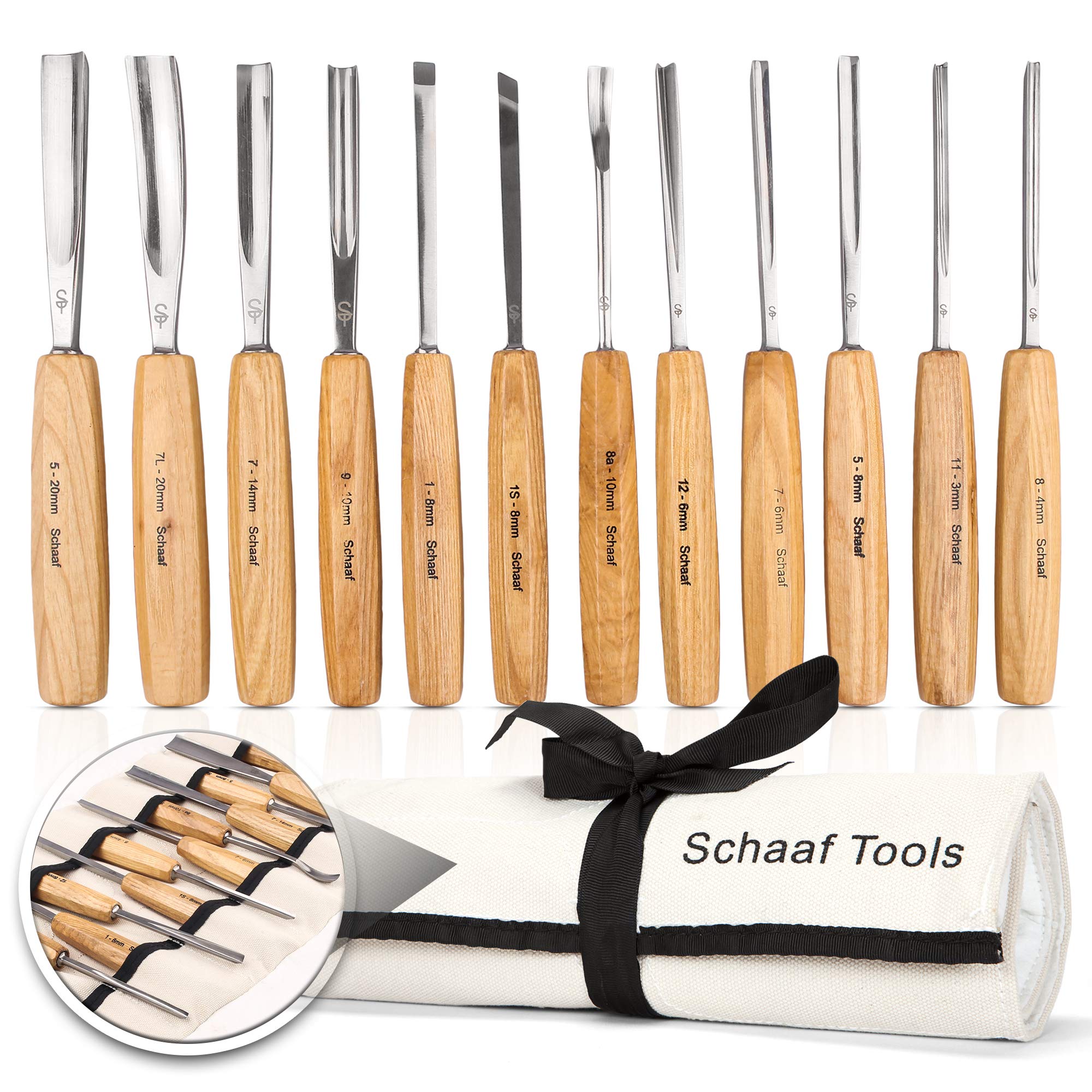 Schaaf Tools 12-Piece Foundation Wood Carving Set with 7-Piece Expansion, 4-Piece Fishtail Detailing Kit, 400/1000 Grit Diamond Sharpening Stone & Precision Carving Mallet – Perfect for Woodworking, DIY Projects & Professional Sculpting
