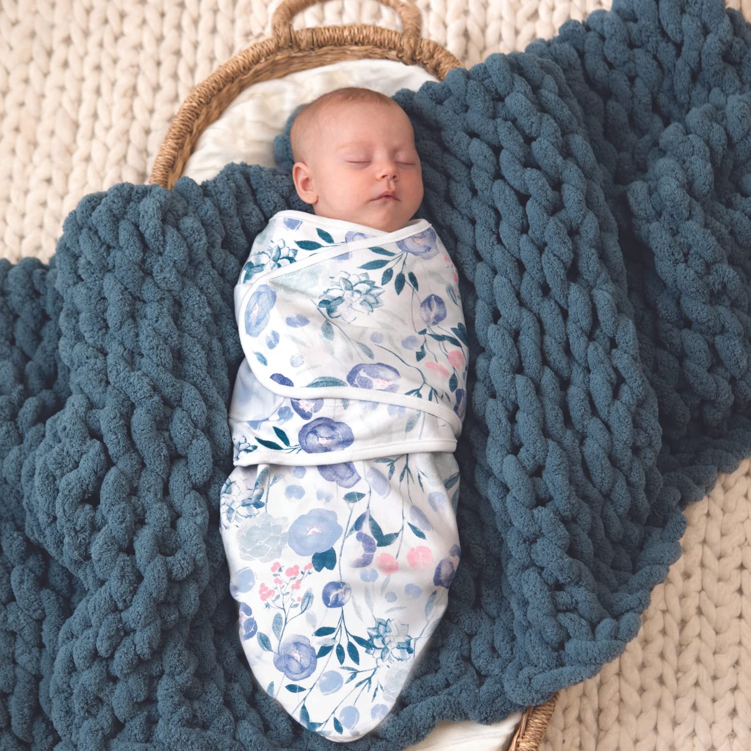 Aden + Anais Essentials Easy Swaddle Wrap with Bottom Zipper - 5 Pack Snug Cotton Knit Baby Swaddle Blankets for Newborns 0-3 Months (TOG 1.0, Small/Medium, Starlit) - Perfect for Nighttime Swaddling, Quick Diaper Changes & Soothing Fussy Babies
