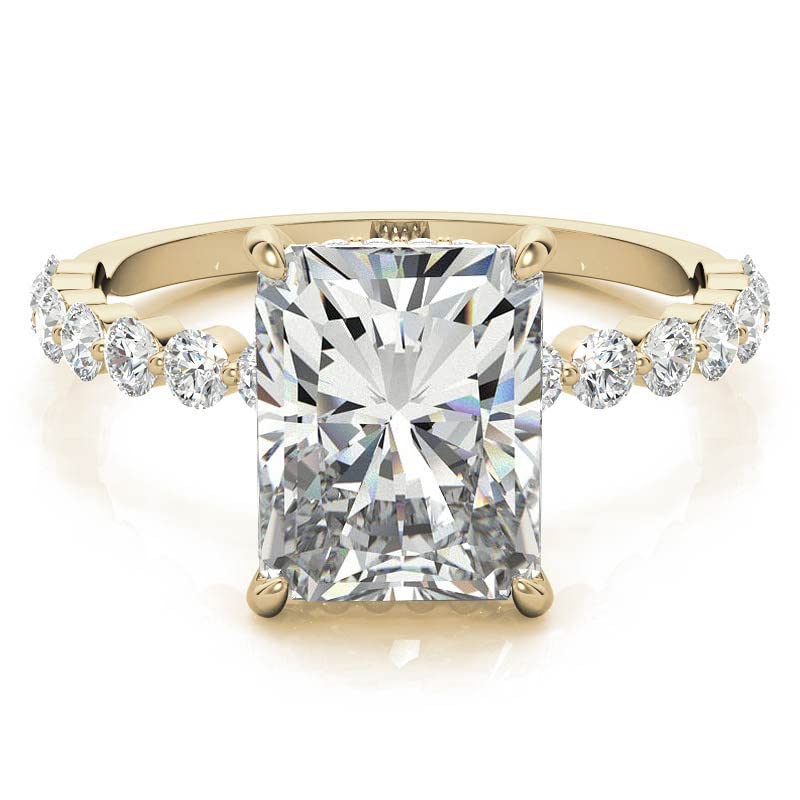 2 Carat Radiant Cut Moissanite Engagement Ring & Wedding Band Set, Solitaire Hidden Halo Bridal Ring, Handmade in 10K/14K/18K Solid Gold (10K Yellow Gold) – Perfect for Proposals, Anniversaries & Romantic Gifts for Her