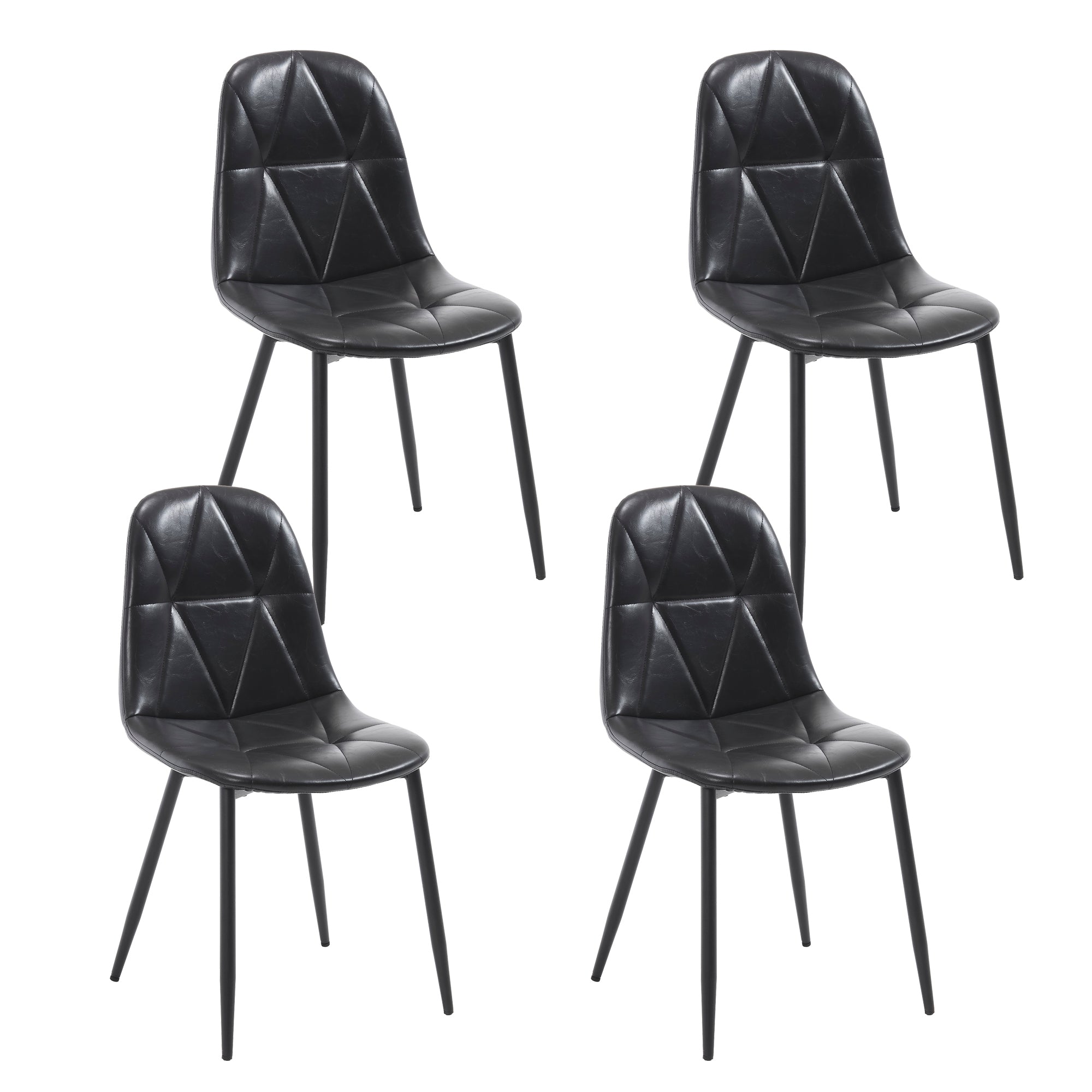 4-Piece Modern Upholstered Faux Leather Dining Chair Set with Metal Legs & High Back - Black Kitchen & Dining Room Chairs - Easy Assembly & Cleaning - Perfect for Home, Restaurant & Office Use