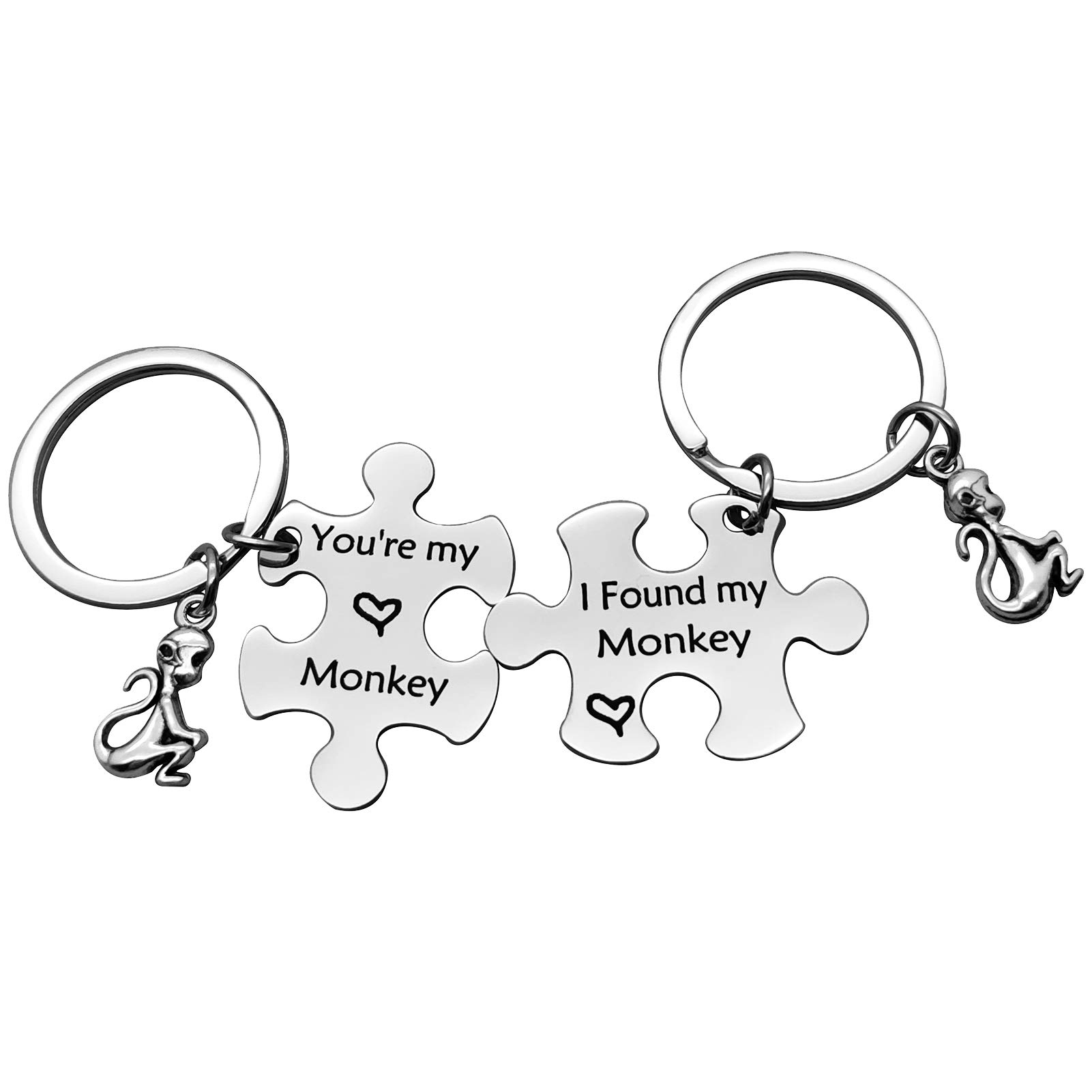Monkey Lover Keychain Set - Cute Couple Anniversary Gifts for Boyfriend Girlfriend, Valentine's Day Jewelry, Christmas & Birthday Present, Wedding Keepsake - Perfect for Romantic Surprises & Everyday Carry