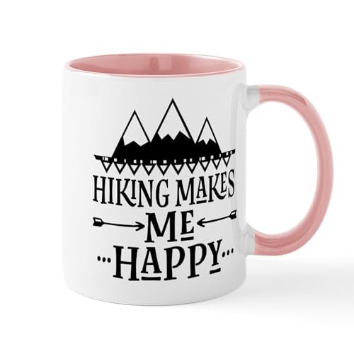 White/Pink Inside - Hiking Makes Me Happy Mugs
