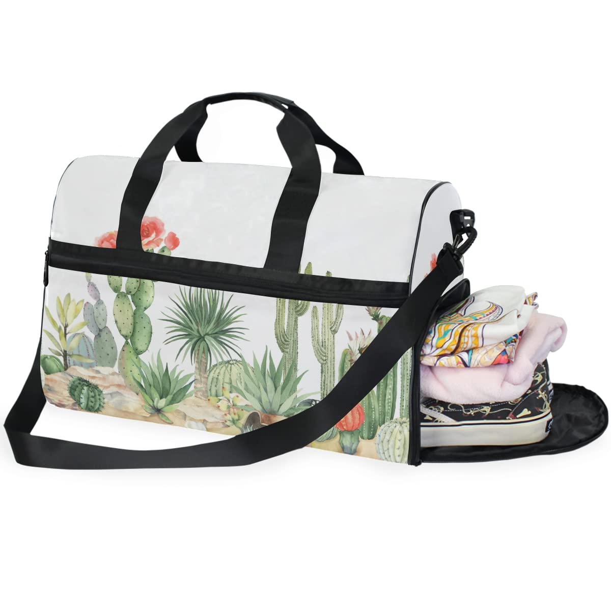 Blooming Succulents Travel Duffel Bag - Waterproof Sports Gym Bag with Adjustable Strap for Men & Women - Perfect for Weekend Trips, Overnight Travel & Workout Gear Storage