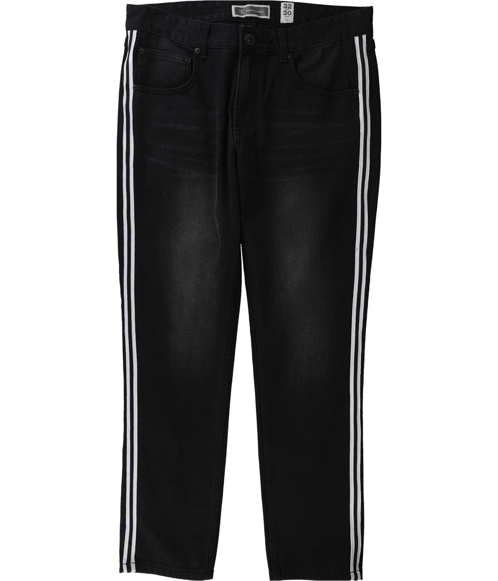 Men's Black Striped Skinny Fit Jeans - 38W x 34L | Slim Stretch Denim Pants for Casual Wear & Night Out