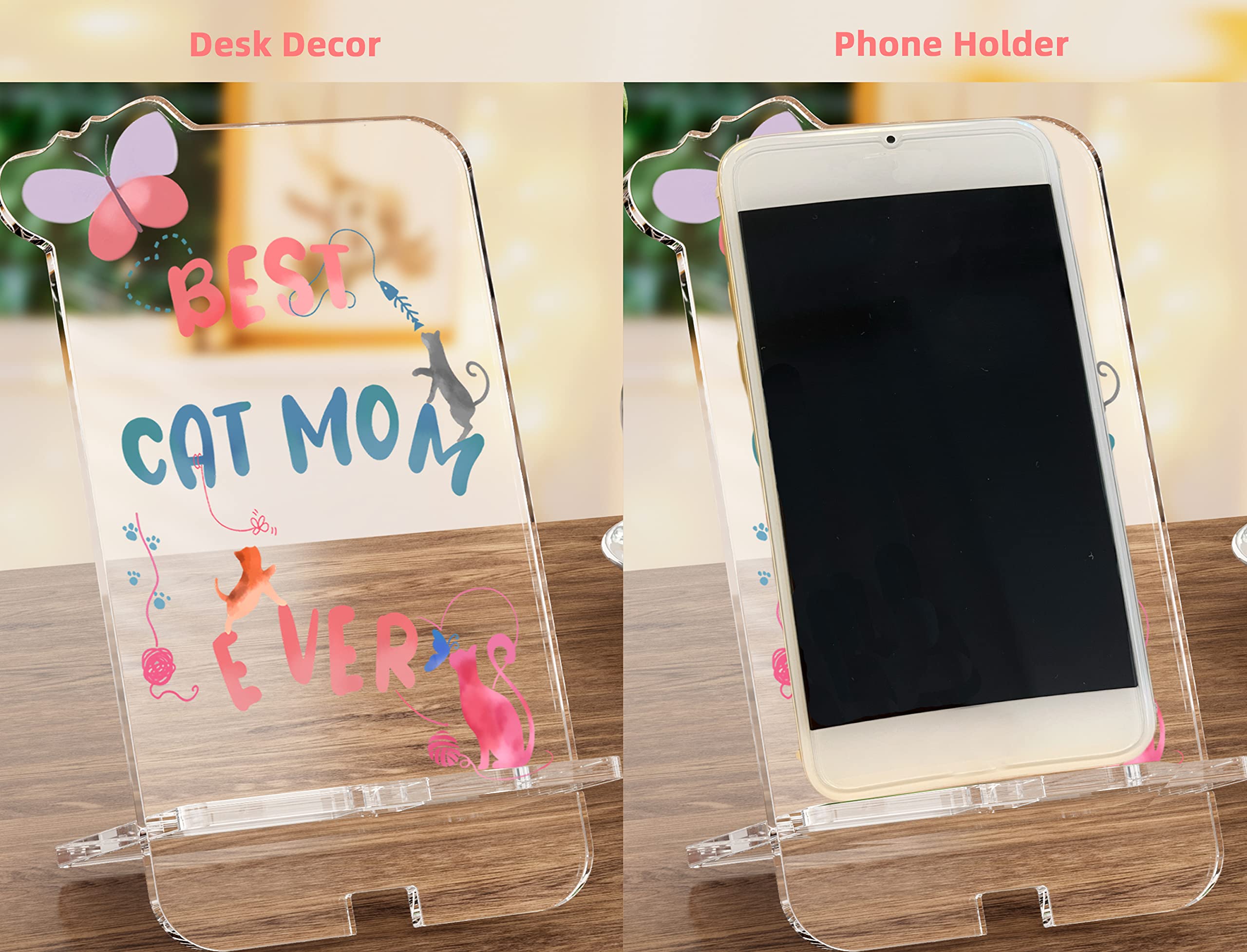 **Best Cat Mom Gifts for Women - Cute Cat Phone Holder & Desk Decor for Office, Birthday, Mother’s Day - Perfect Cat Lover Accessories for Home & Work**