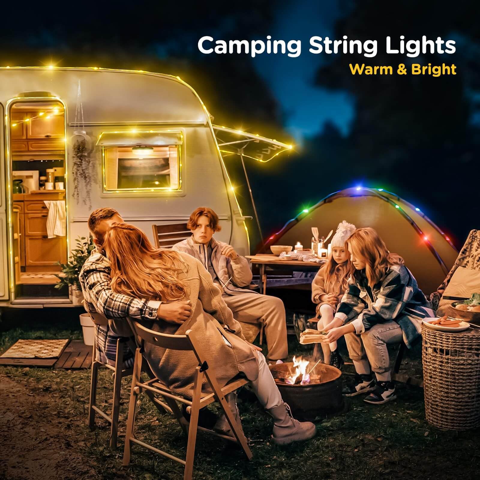 Rechargeable 32.8FT Waterproof LED Camping String Lights - 8 Lighting Modes, Quick Storage Design for Outdoor, Tent, Patio, Garden & Party Decorations | Perfect for Camping Trips, Backyard Gatherings & Holiday Celebrations