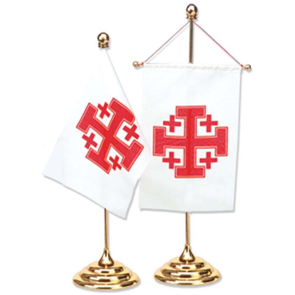 Terra Sancta Guild Jerusalem Banner Desk Flag F-04 - Mini Decorative Flag for Office Desk, Home Decor, or Gift - Perfect for Religious Display, Historical Collectors, and Travel Souvenirs