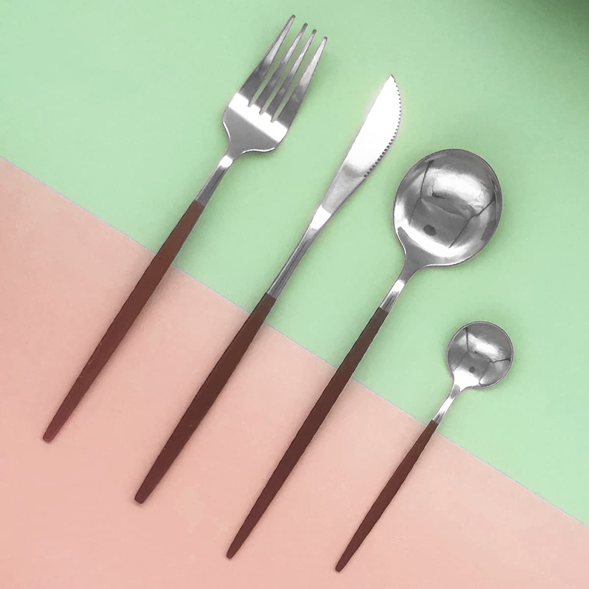 24-Piece Stainless Steel Silverware Set for 6 - Mirror Polished Red Handle Flatware Cutlery Set with Knife, Fork & Spoon - Dishwasher Safe for Home, Restaurant & Dinner Parties - Elegant Tableware for Everyday Use & Special Occasions