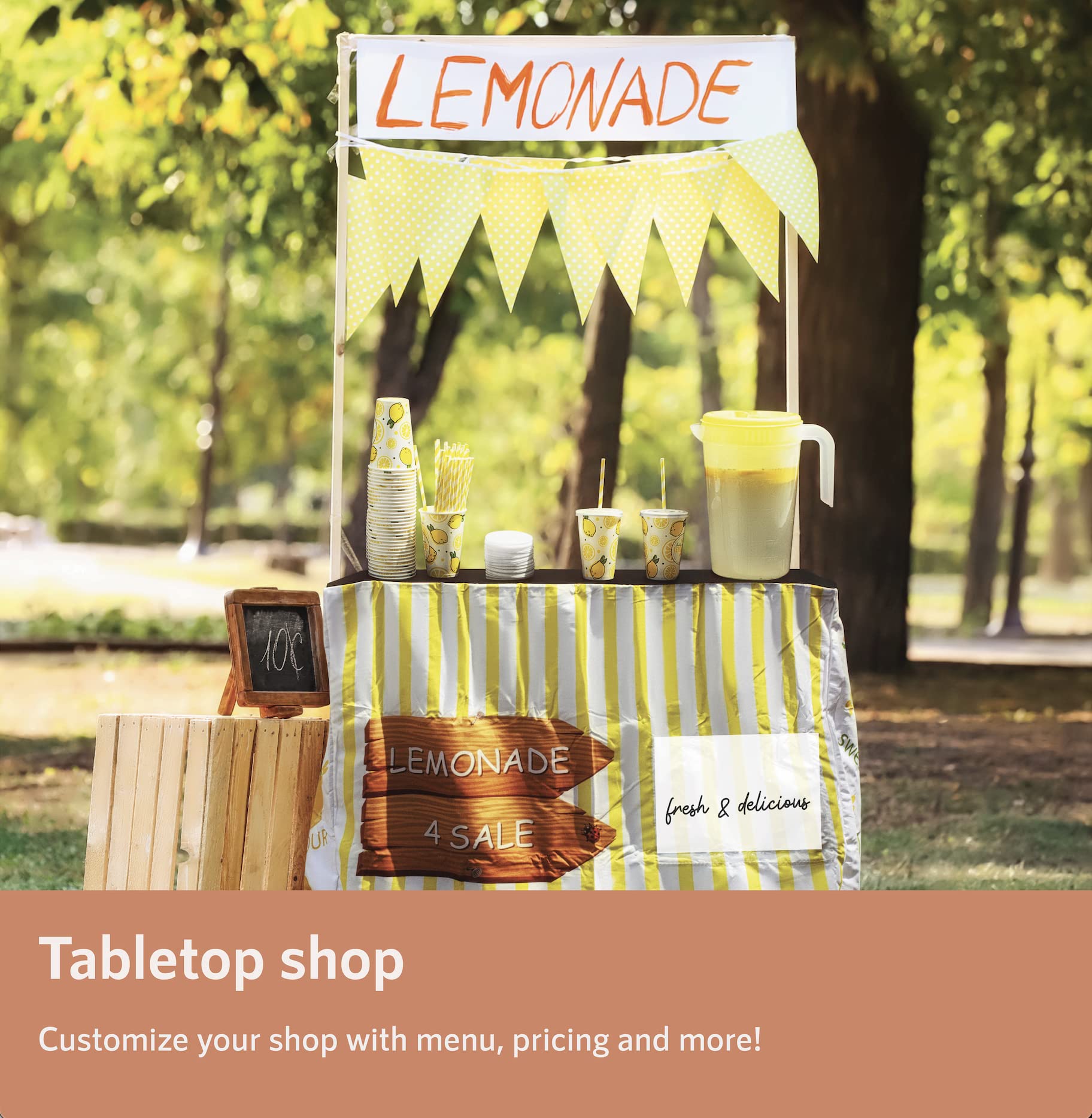 Premium Lemonade Stand Kit for Kids - Includes Table Cover, 50 Cups with Lids & Straws, Pitcher - Yellow | Perfect for Summer Parties, Backyard Events & Small Business Fundraisers