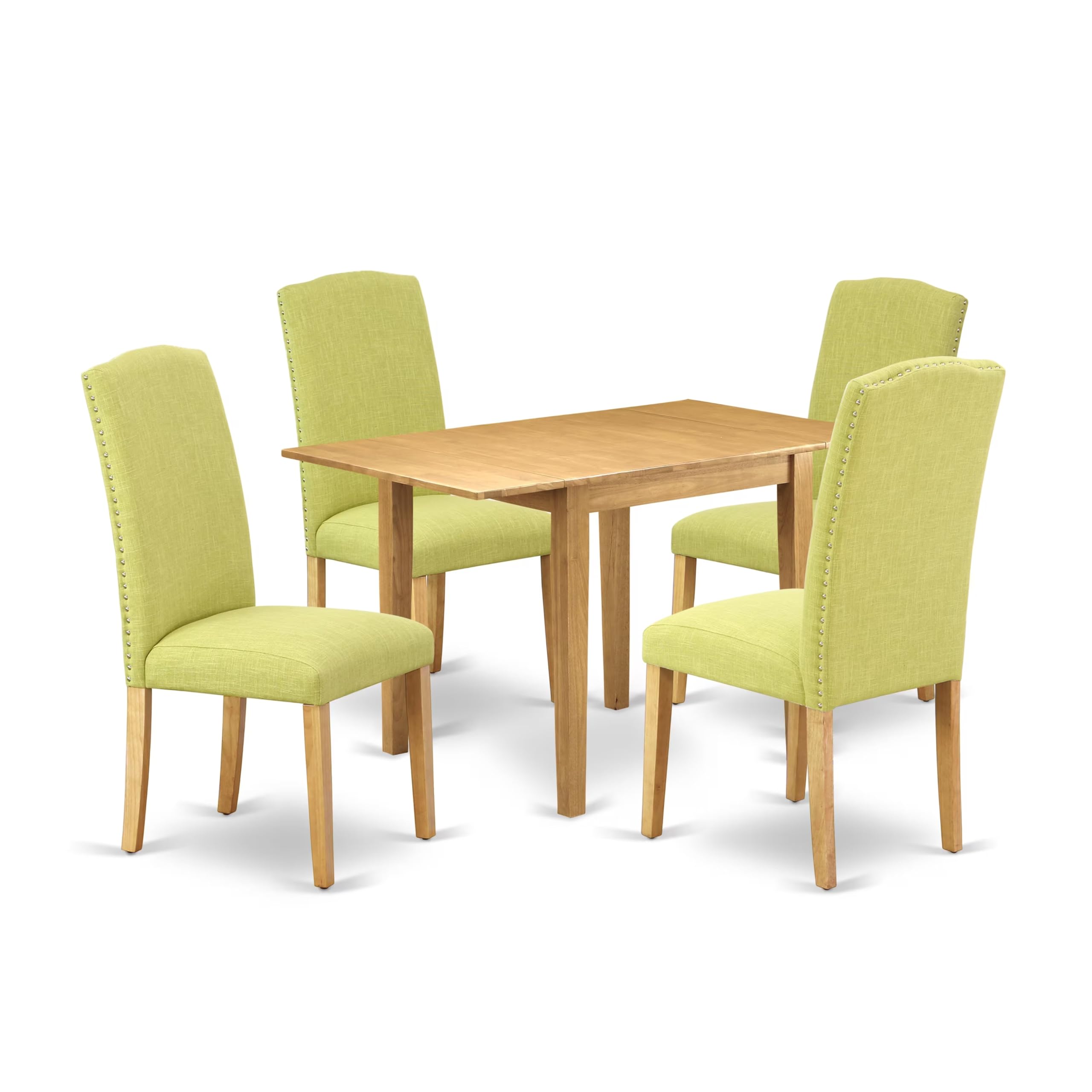 East West Furniture 5-Piece Oak Dining Set with Drop-Leaf Table & 4 Upholstered Chairs – 30x48 Inch Rectangle Table – Perfect for Small Spaces & Family Meals