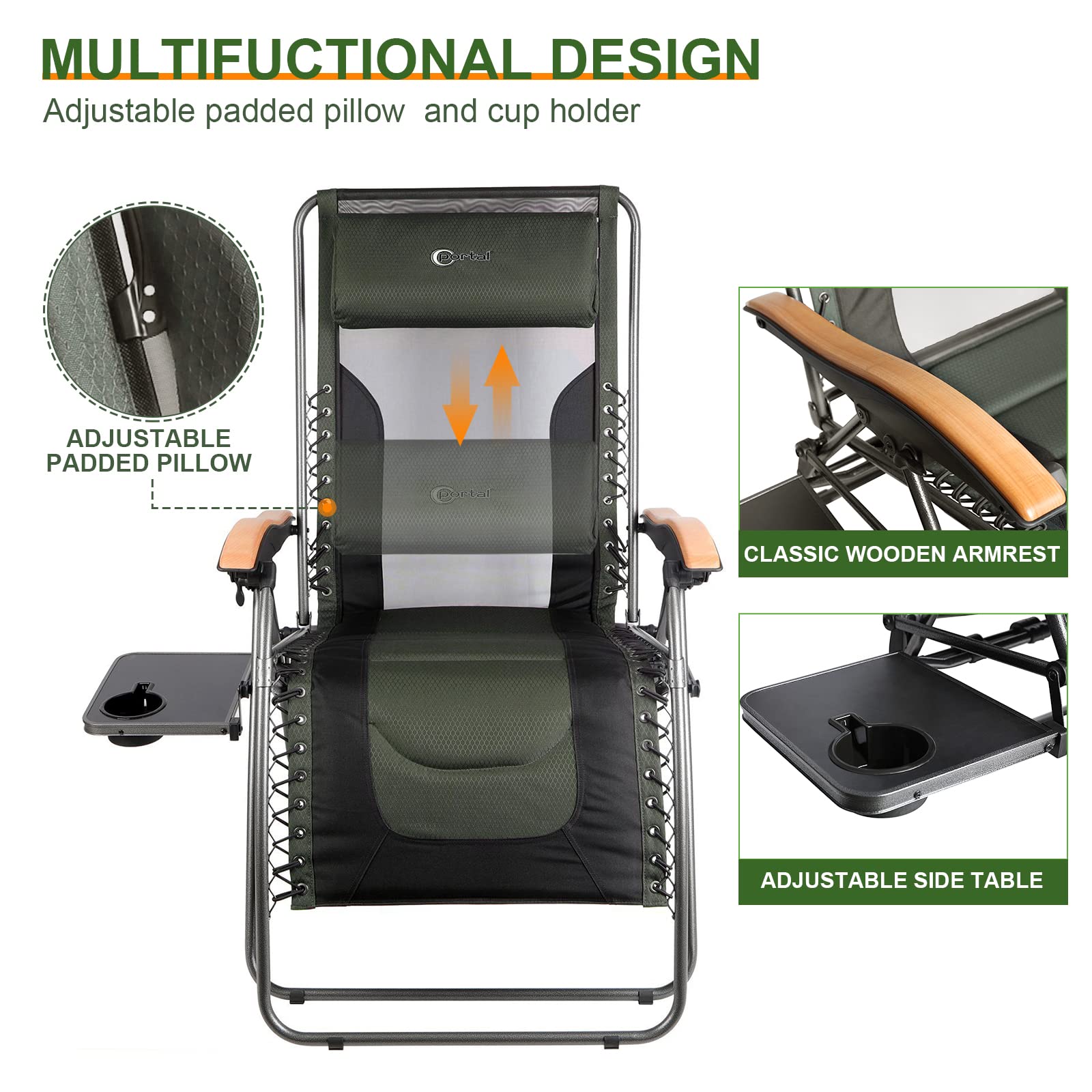 **Oversized Mesh Back Zero Gravity Reclining Patio Chair with XL Padded Seat, Adjustable Pillows & Cup Holder – Heavy Duty 350lbs Capacity for Poolside, Backyard, Lawn & Outdoor Relaxation**