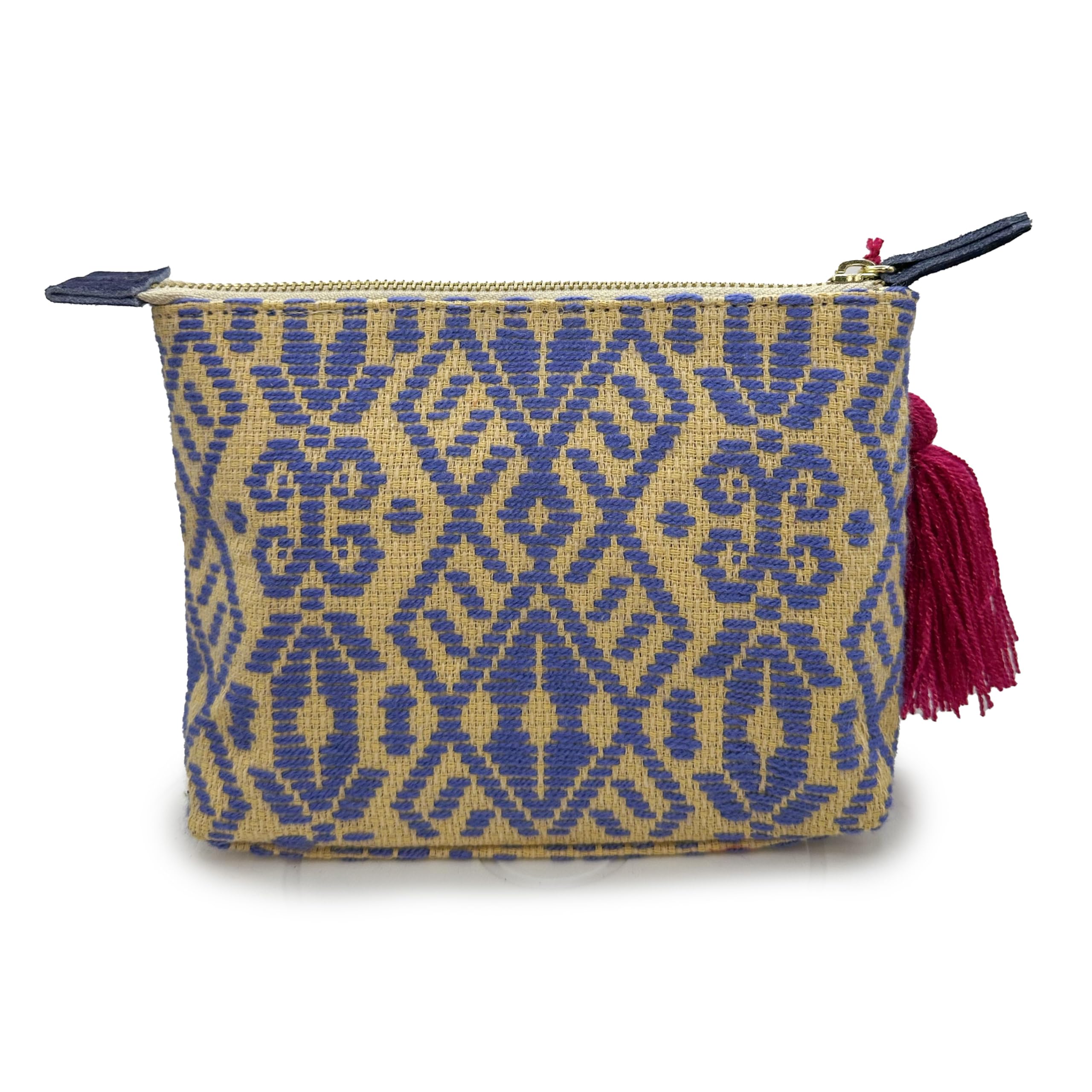 Handmade Embroidered Makeup Bag 'Cecilia' by Jühue Artesanal - Blue Mexican Artisan Cosmetic Pouch with Hand Embroidery - Perfect for Travel, Gifts & Organizing Beauty Essentials