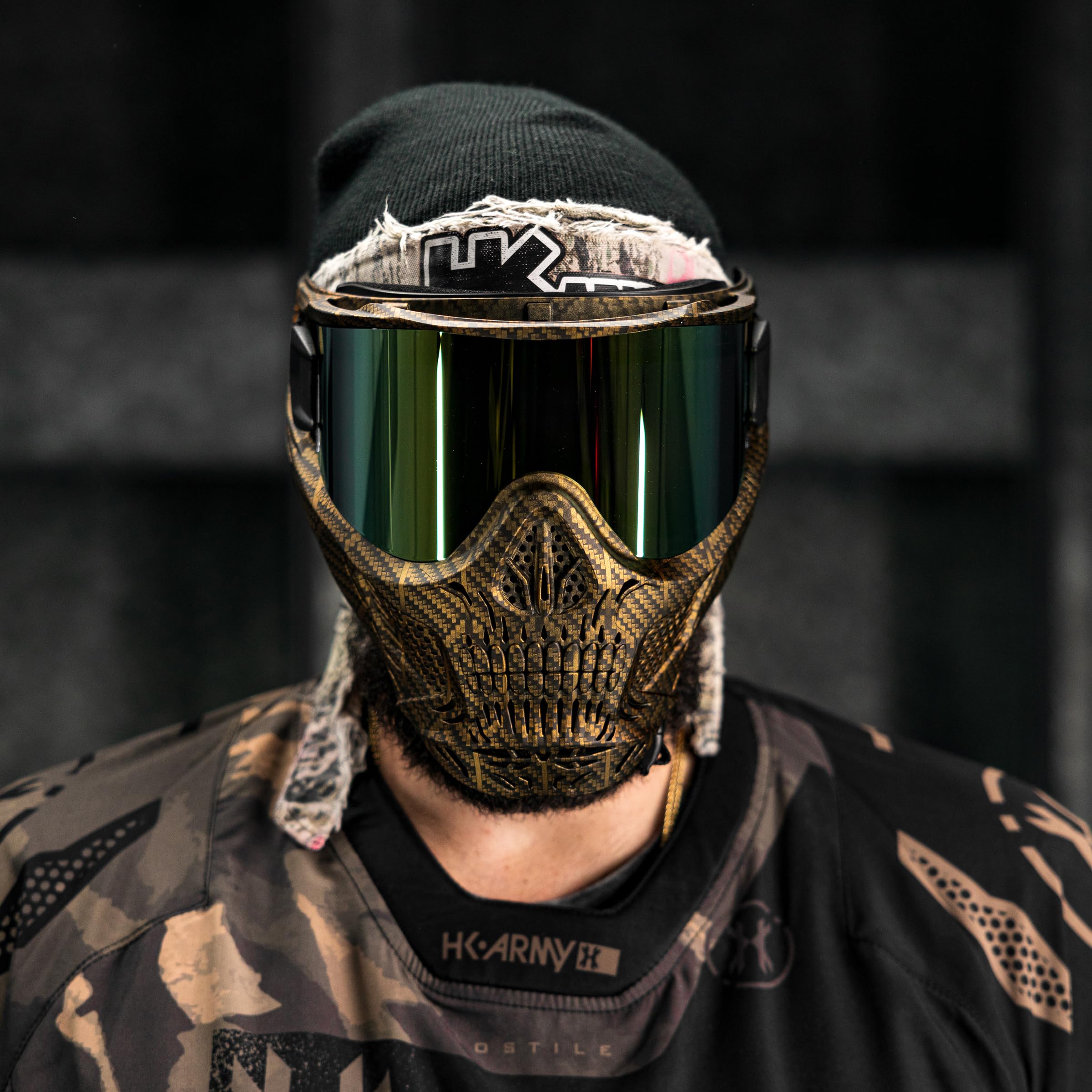 HK Army HSTL Skull Paintball Goggle & Airsoft Mask - Machine Gold & Gold Lens - Tactical Protection for Paintball, Airsoft & Outdoor Sports