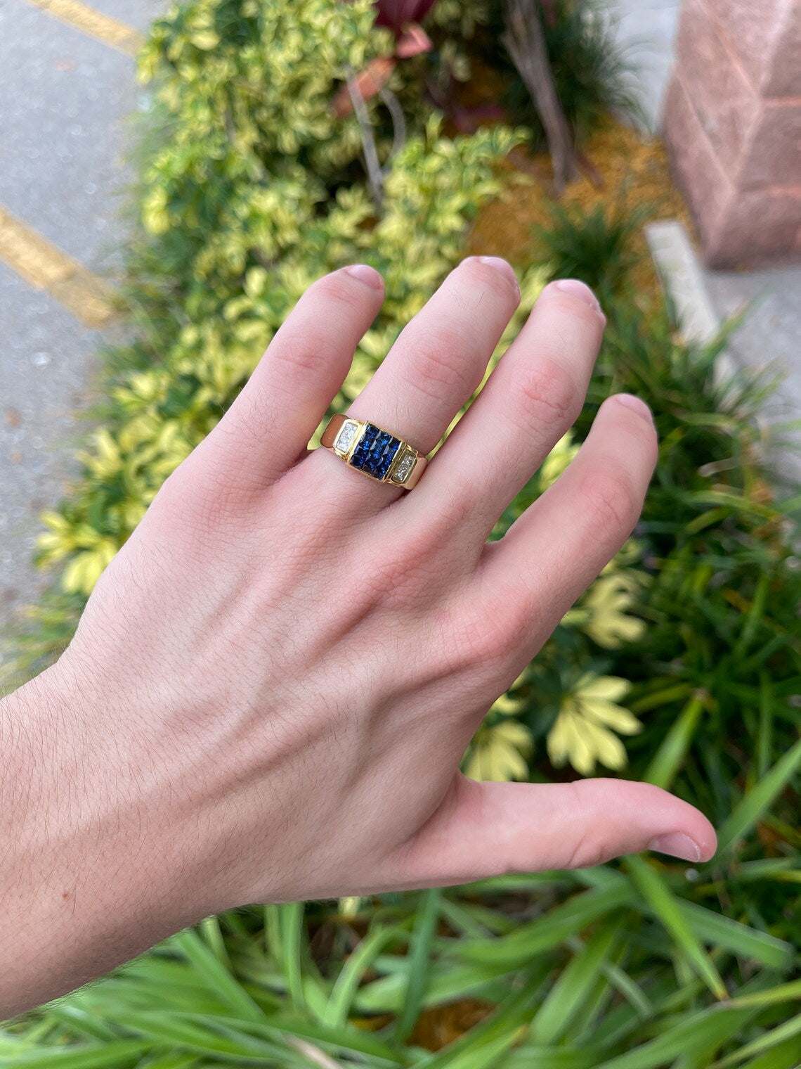 2.0tcw Square Blue Sapphire & Diamond Men's Ring in 18K Gold - Elegant Jewelry for Weddings, Anniversaries & Special Occasions