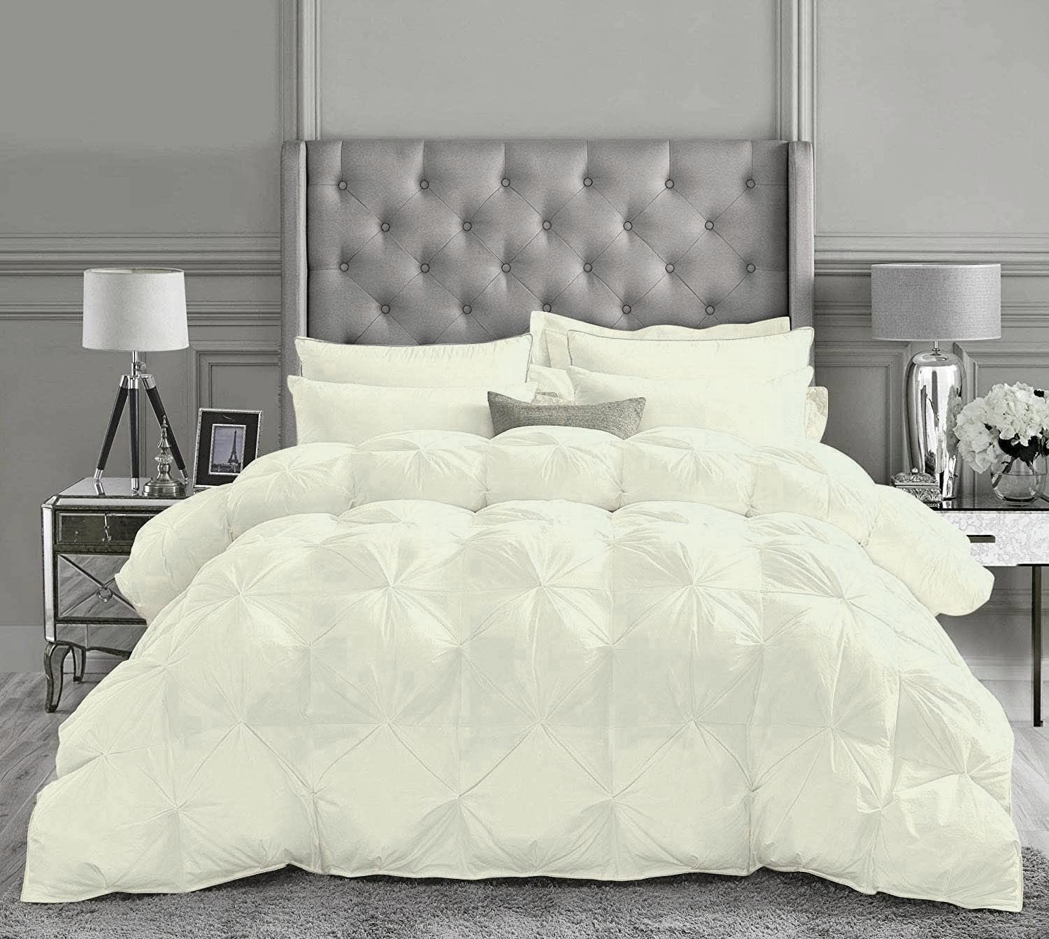Luxury 500 GSM Ivory King Size Pinch Pleated Comforter Set - 5 Piece (Comforter + 4 Pillowcases) | 1000 Series Premium Egyptian Cotton | Ultra Soft Bedding for Master Bedroom & Guest Room