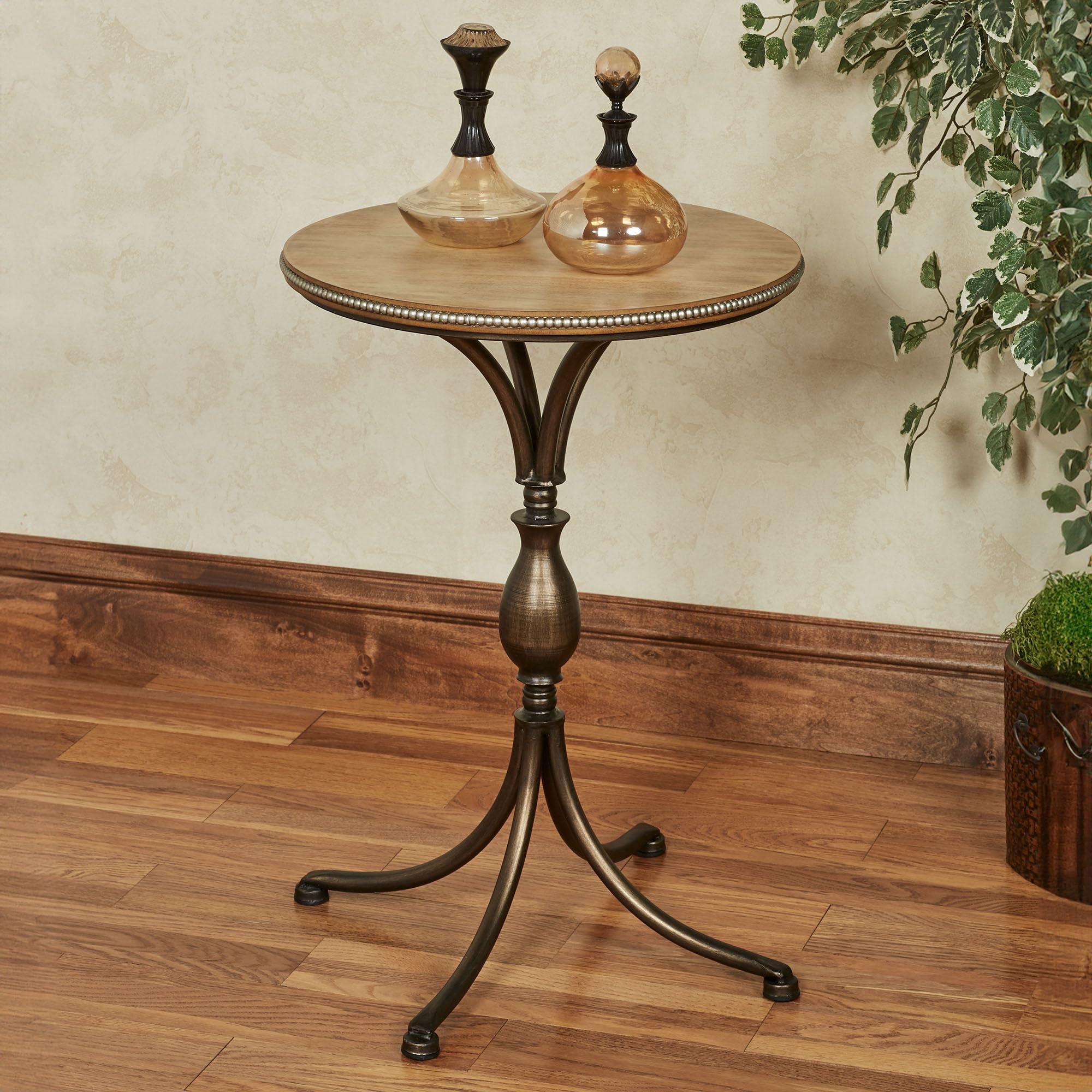 Touch of Class Santo Bronze Round Pedestal Table with Metal Frame & Wooden Top - 26.5
