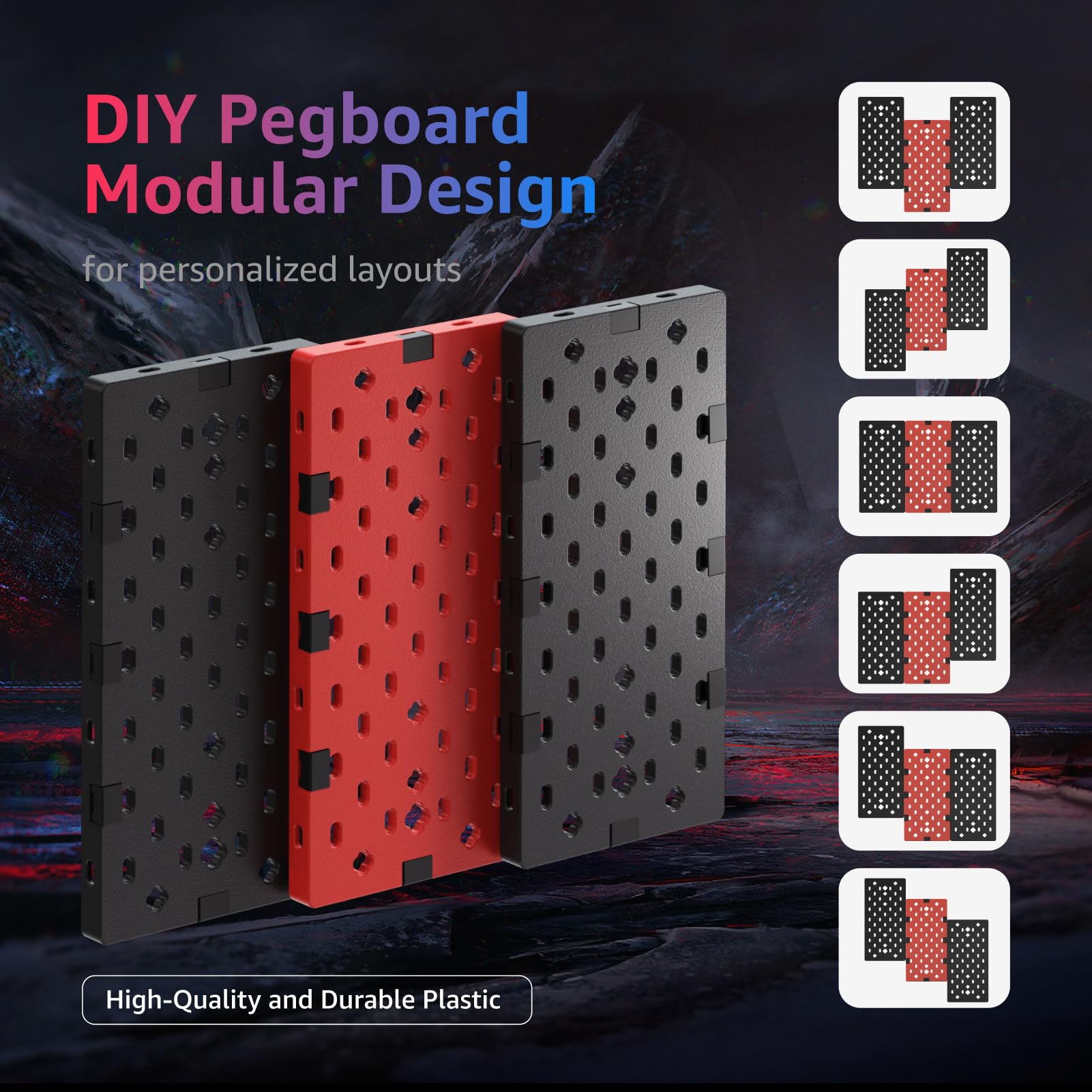 PEGZONE Modular Headphone & Controller Holder - Rotatable Gaming Stand with Cable Hooks for Xbox PS5 PS4 Nintendo Switch | Clamp-on Pegboard Organizer (3-Piece Set, Red) | Perfect for Gaming Setup & Desk Organization