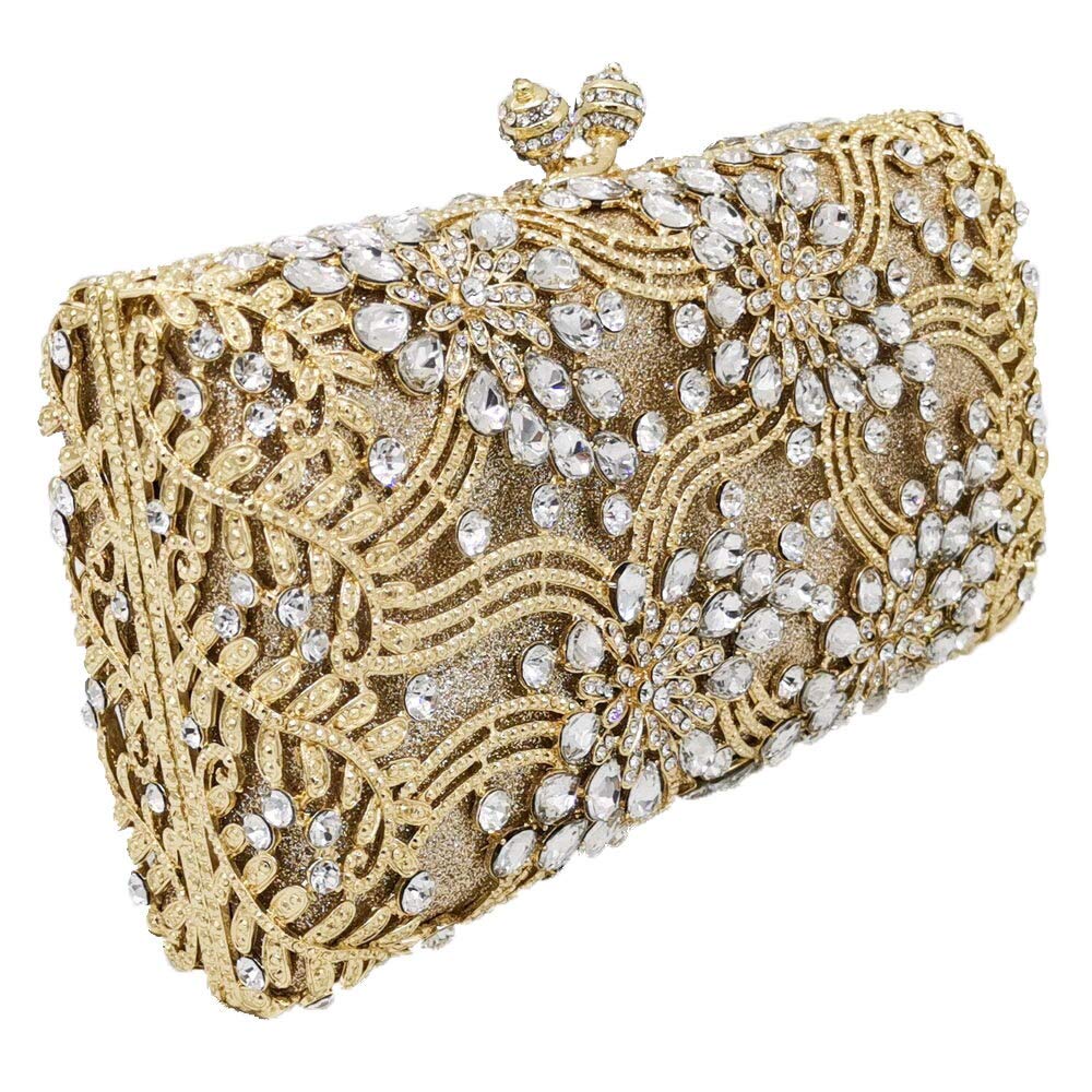 Elegant Crystal Rhinestone Floral Clutch Purse for Women - Wedding Evening Bag with Sparkling Embellishments | Perfect for Bridal Party, Prom, Gala & Formal Events