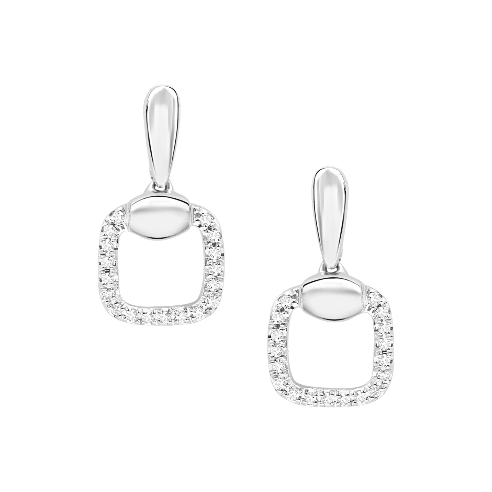 14K White Gold Diamond Outline Drop Stud Earrings for Women - Elegant Dangle Earrings for Wedding, Party & Everyday Wear