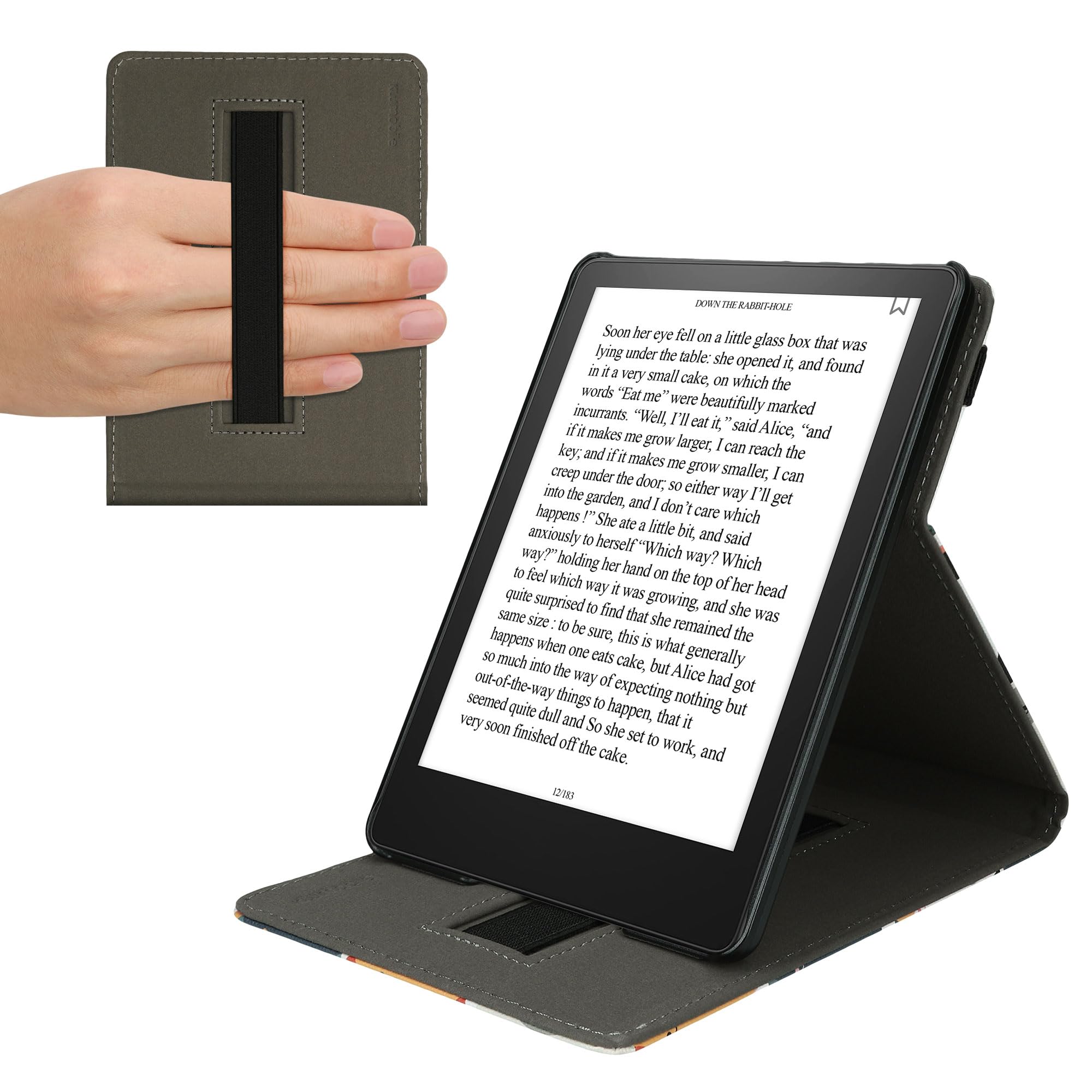 kwmobile Protective Case for Amazon Kindle Paperwhite 11th Generation (2021) - Stand & Hand Strap - Cat Design in Orange/Black/White - Perfect for Reading, Travel & Daily Use