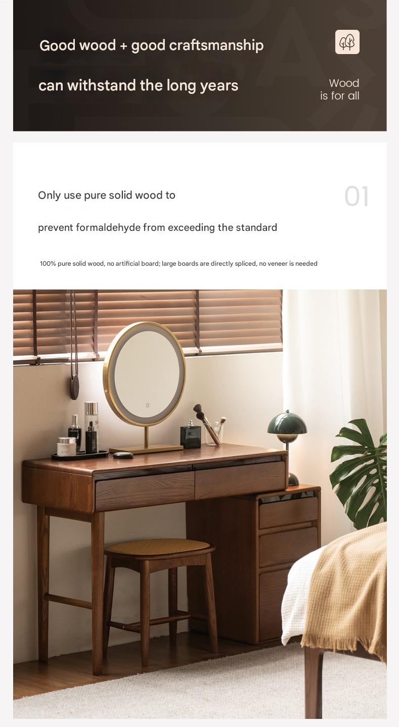 Modern Oak Solid Wood Retractable Vanity Dressing Table with Mirror - Perfect for Bedroom, Bathroom & Makeup Organization