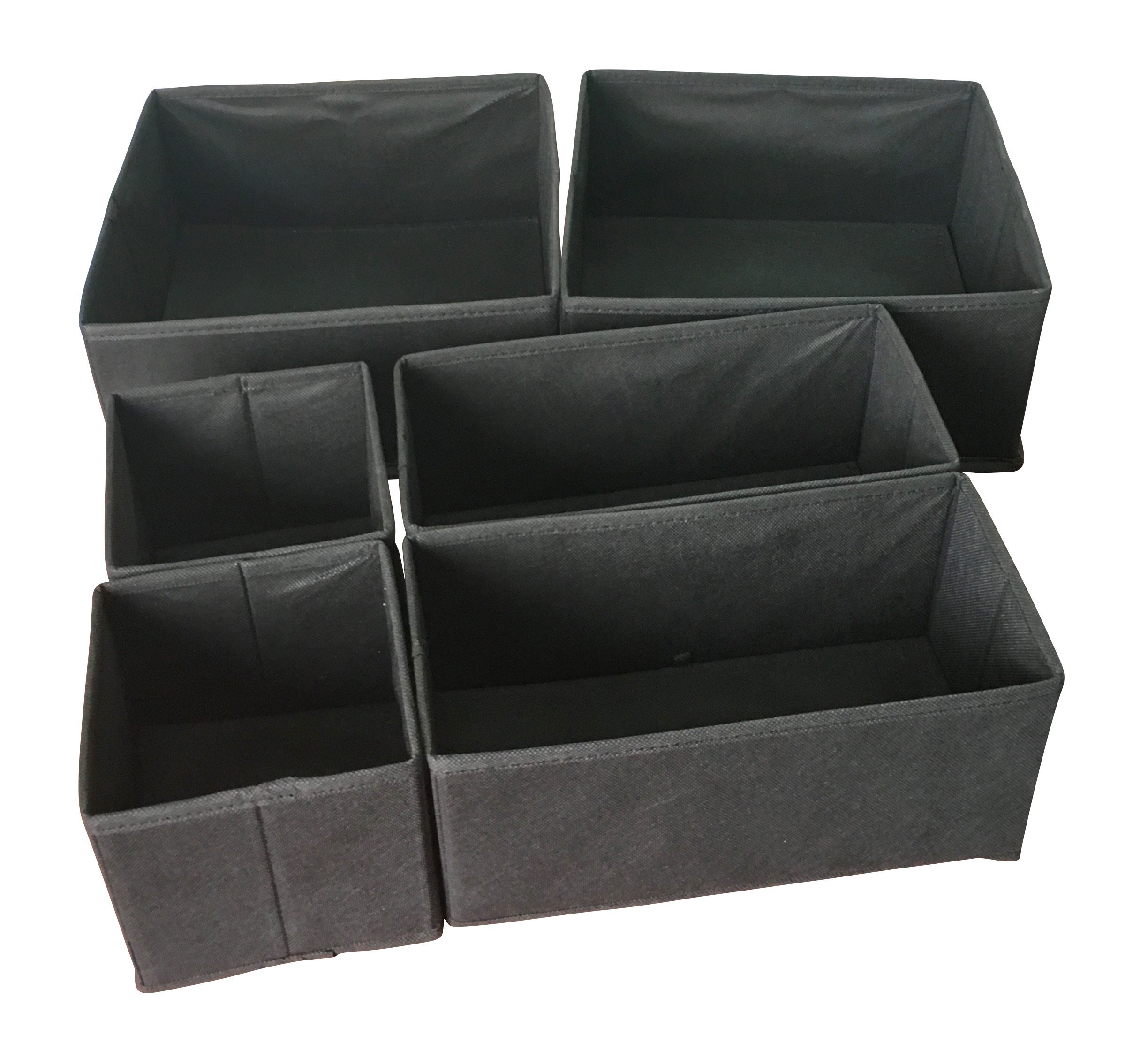 Foldable Fabric Storage Box Organizer - 6 Pack Black Closet Drawer Dividers for Underwear, Bras, Socks, Ties & Scarves | Space-Saving Dresser & Closet Organization Solution for Bedroom, Dorm & Nursery