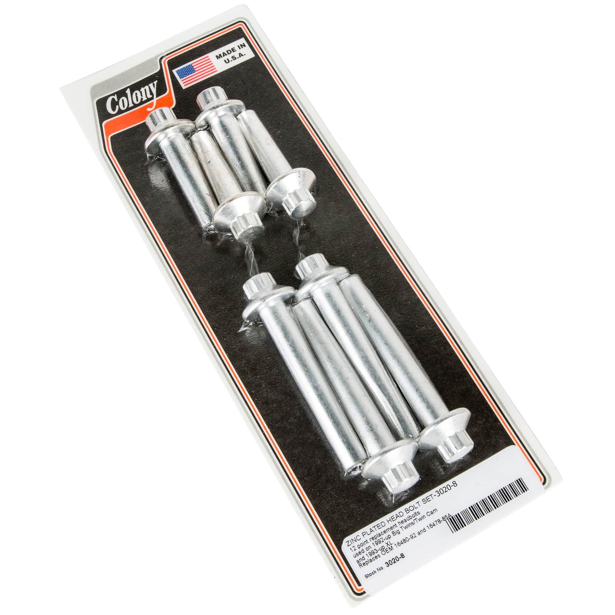 8 Head Bolt Set 12 Point for 1992-Up Harley Davidson Big Twin/Twin Cam & 1993-Up XL Models - Zinc Plated Motorcycle Engine Bolts - Perfect for Engine Repairs and Custom Bike Builds