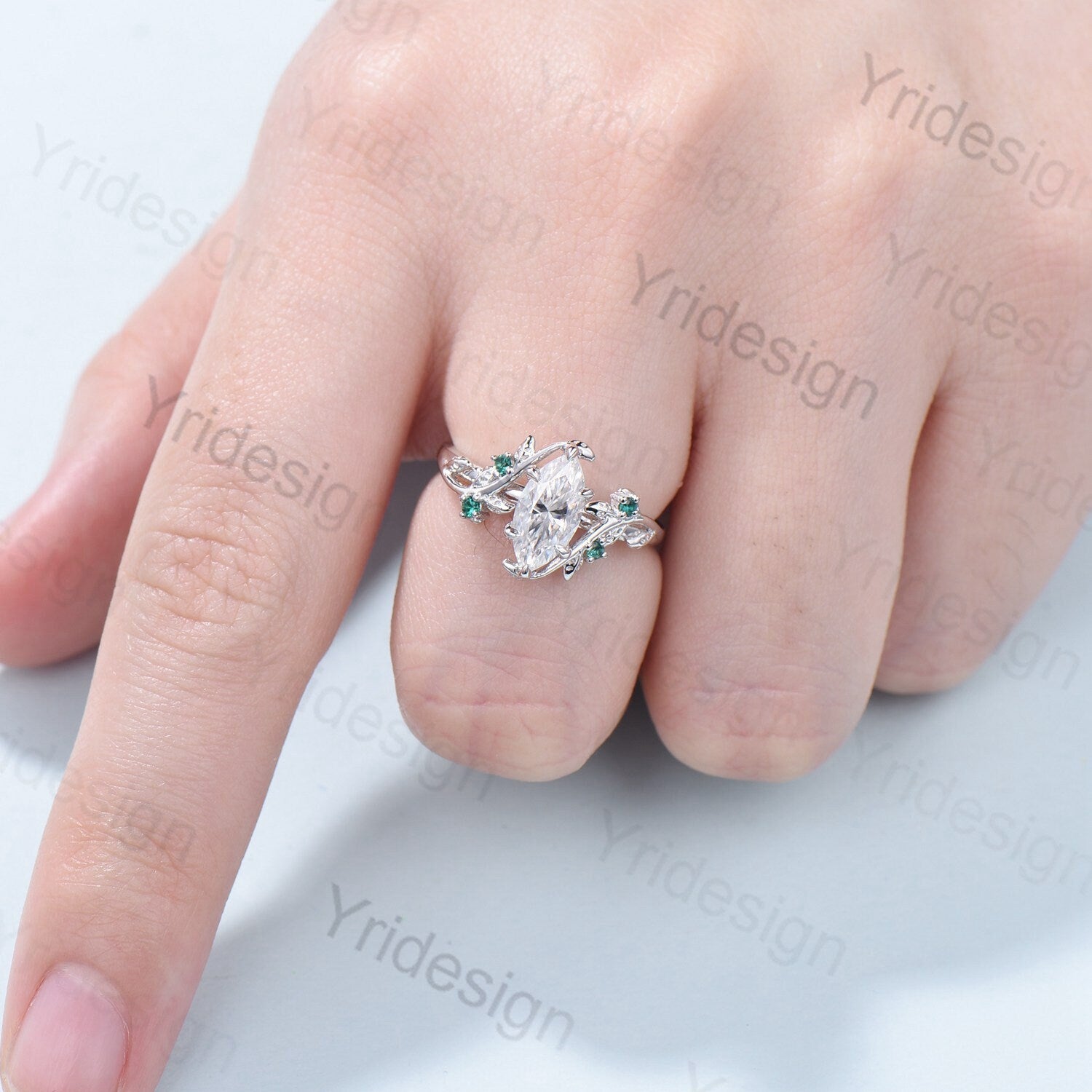 Vintage Moissanite Engagement Ring for Women - Marquise Cut Twig Leaf Cluster Wedding Band, Natural Inspired Branch Design | Perfect for Proposals, Anniversaries & Special Occasions