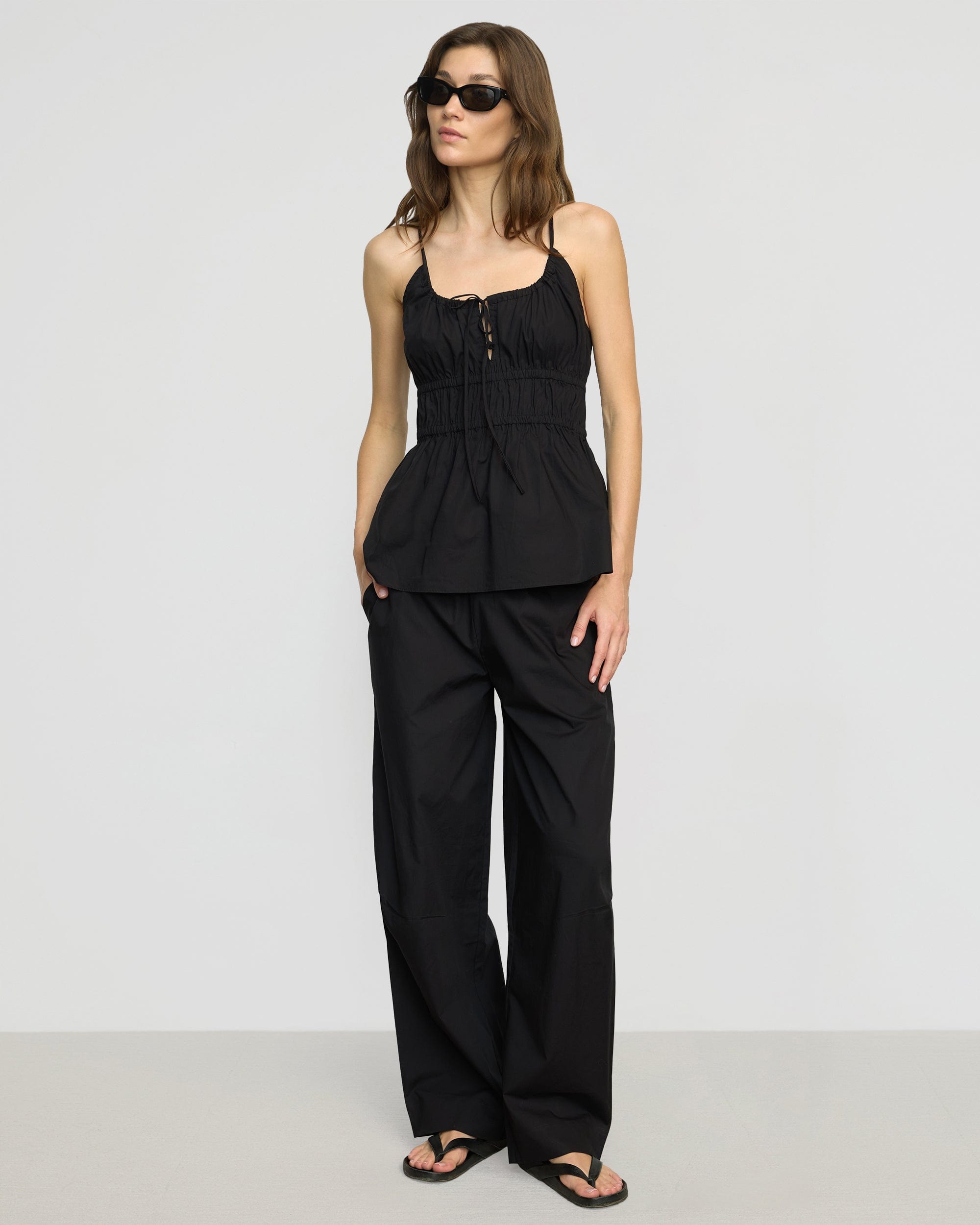 Paula Smocked Waist Organic Cotton Pants for Women - Soft & Comfortable High-Waisted Lounge Pants - Perfect for Yoga, Home Wear & Casual Outfits