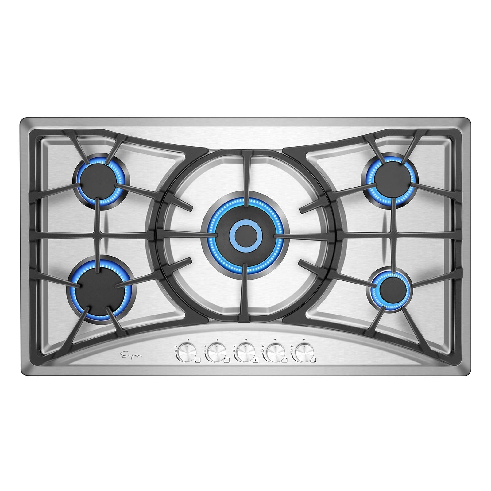 Empava 36-Inch 5-Burner Built-In Gas Cooktop - Stainless Steel (36GC22) for Modern Kitchen Cooking, Grilling & Entertaining