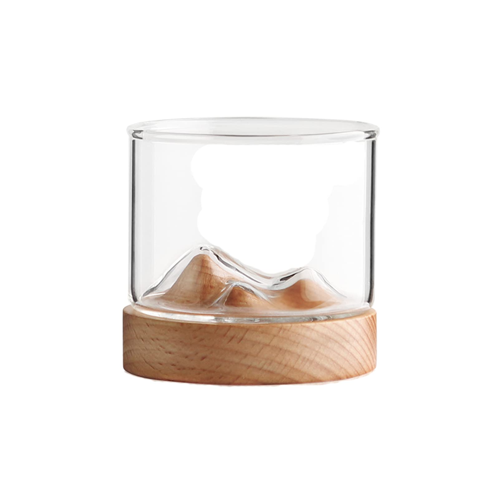 Premium Whiskey Glasses Set - Japanese Fuji Mountain Style with Wooden Base - Perfect for Bourbon, Scotch, Wine, Tea & Coffee - Ideal for Home Bar, Dinner Parties & Relaxing Evenings